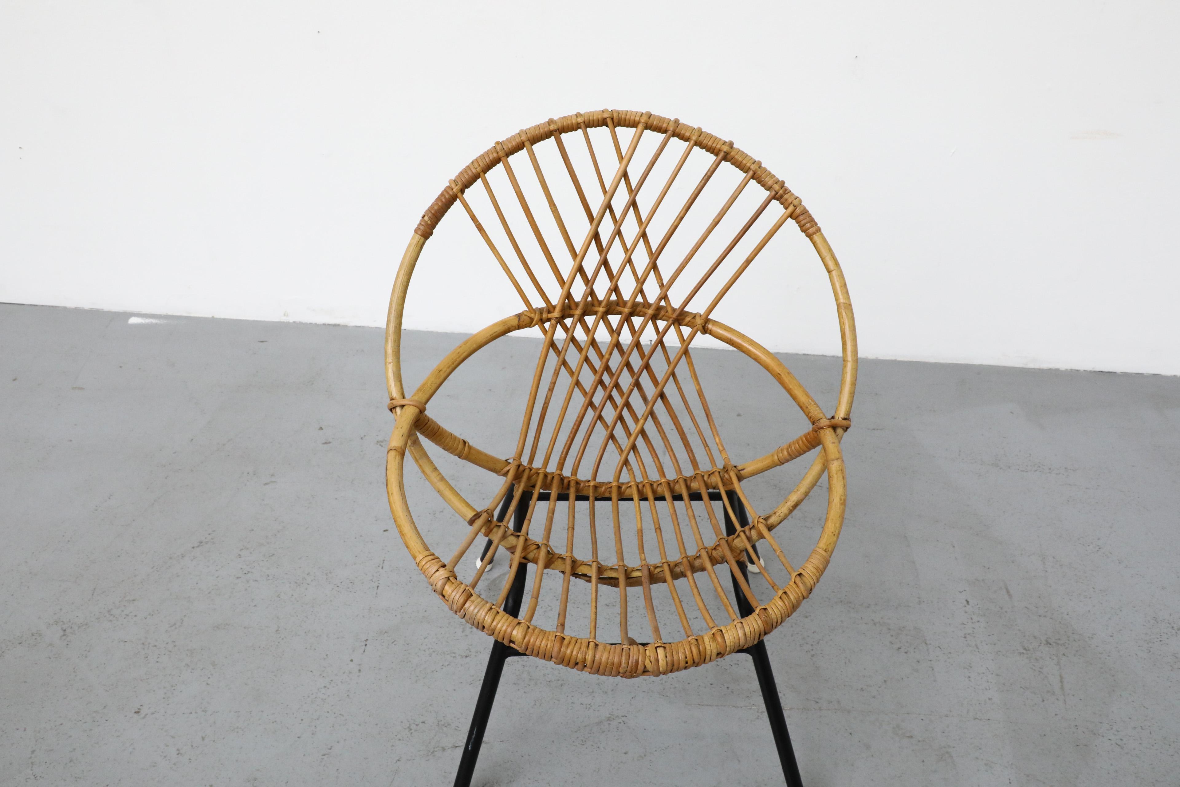 Mid-Century Rohe Noordwolde Bamboo Hoop Chair with Black Enameled Legs For Sale 3