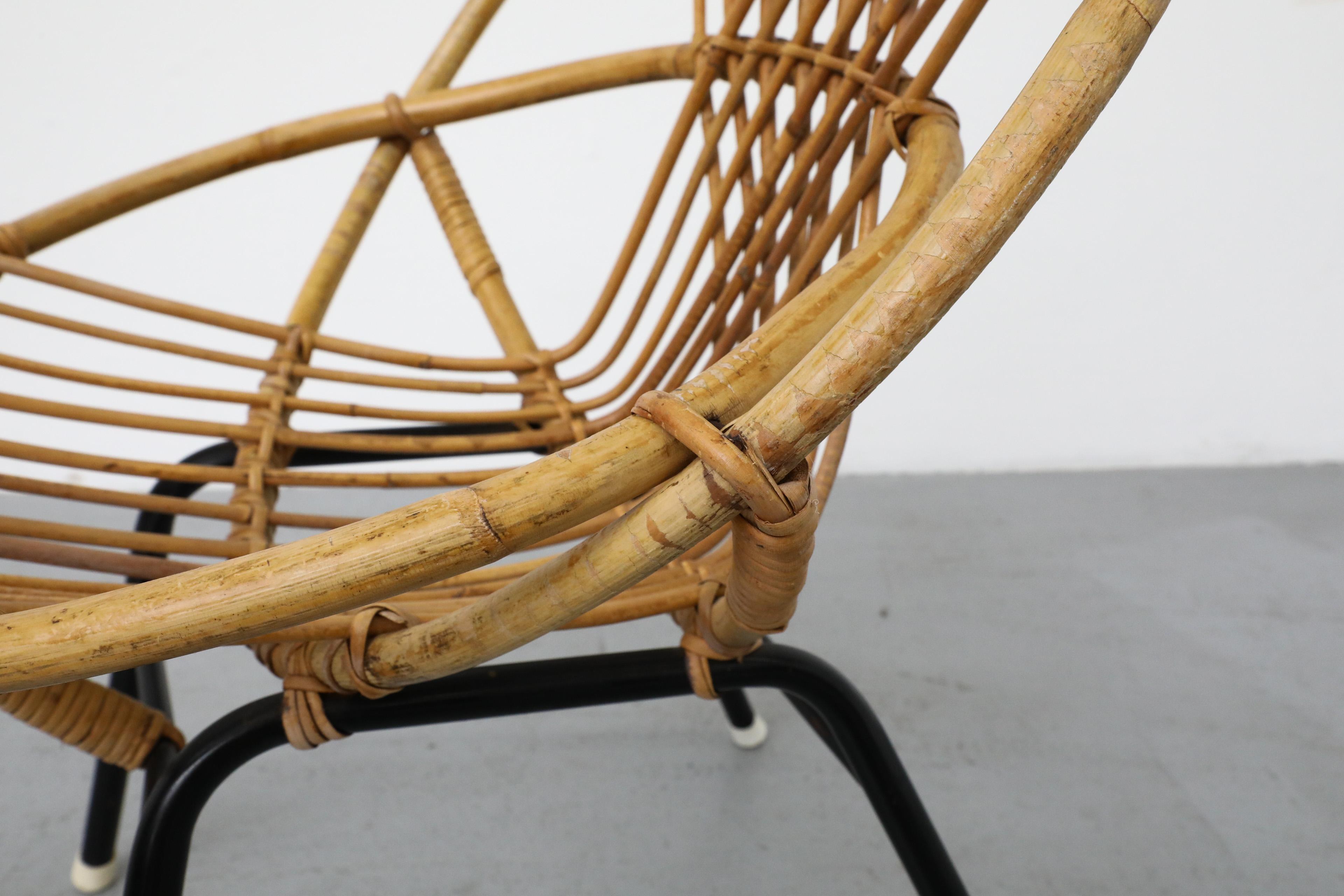 Mid-Century Rohe Noordwolde Bamboo Hoop Chair with Black Enameled Legs For Sale 5