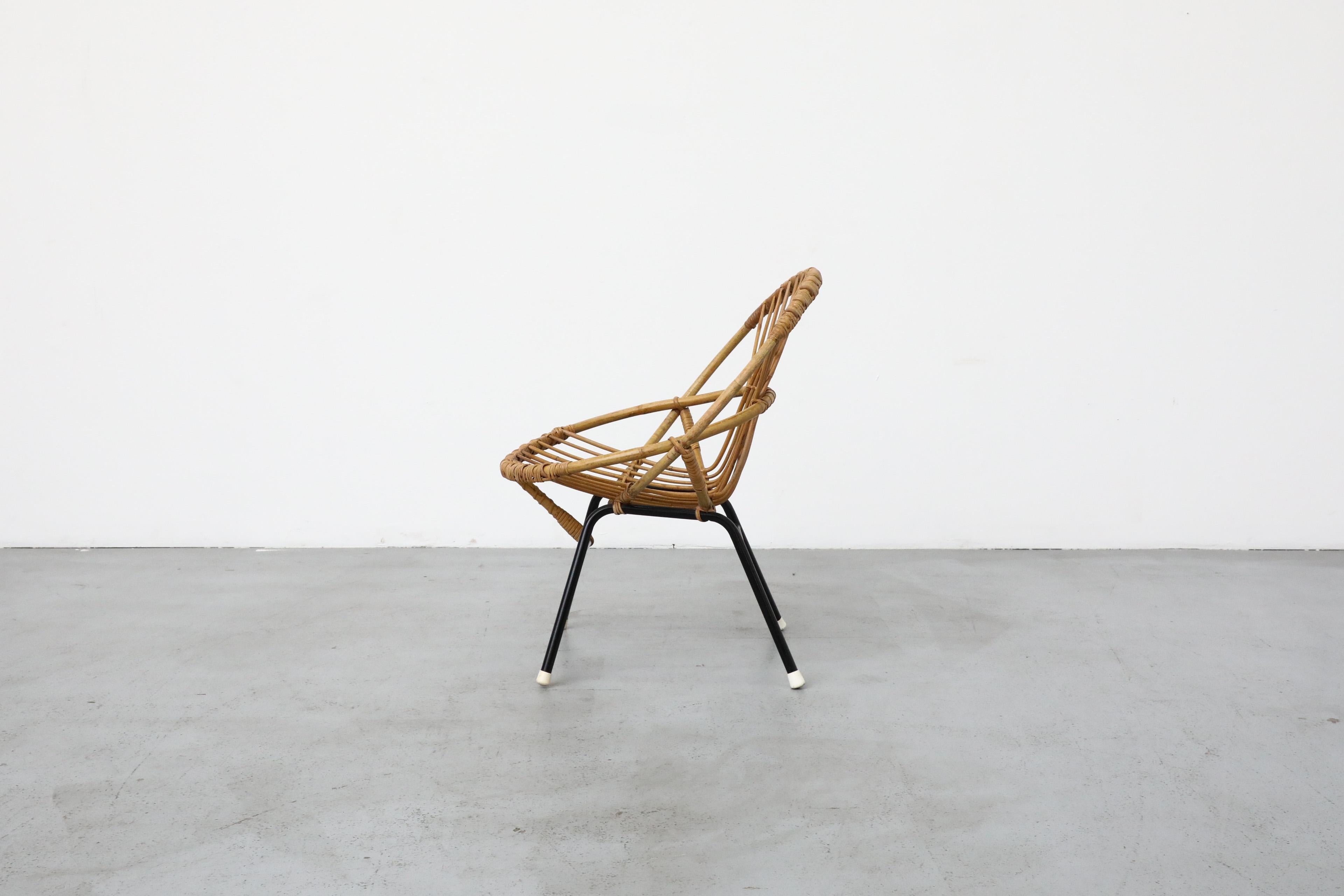 Dutch Mid-Century Rohe Noordwolde Bamboo Hoop Chair with Black Enameled Legs For Sale