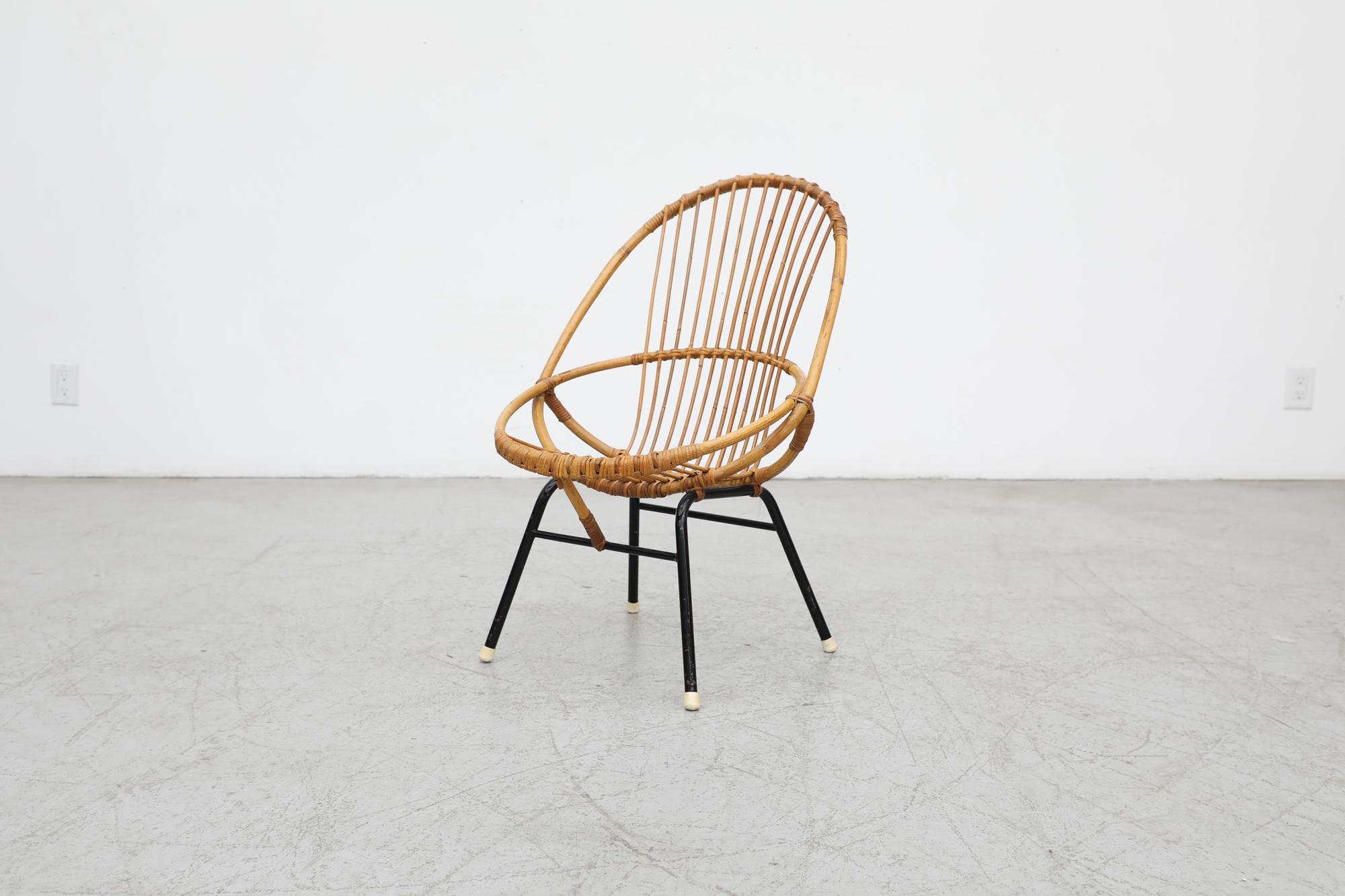 Dutch Mid-Century Rohe Noordwolde Bamboo Hoop Chair with Black Frame For Sale