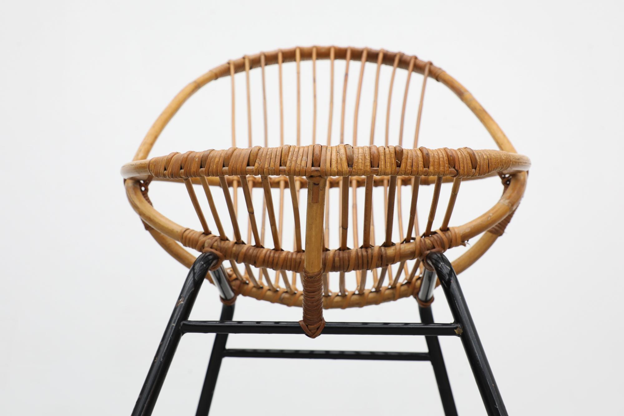 Chaise Noordwolde en bambou du milieu du siècle avec cadre noir en vente 1