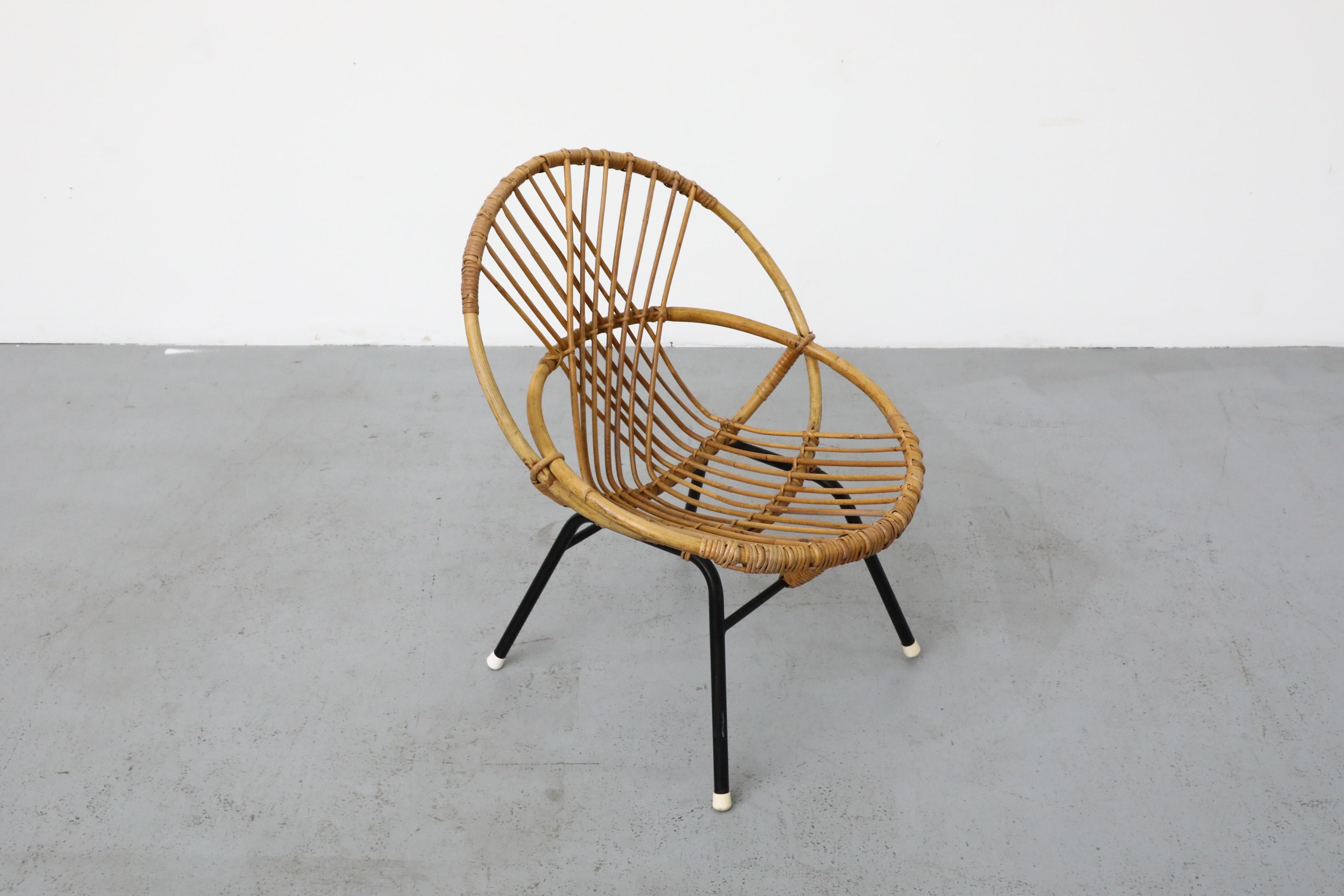 Mid-Century Rohe Noordwolde Bamboo Hoop Chair with Black Enameled Legs For Sale 2