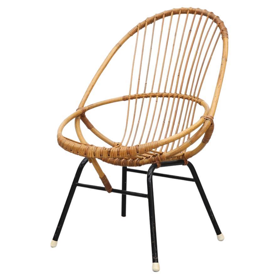 Mid-Century Rohe Noordwolde Bamboo Hoop Chair with Black Frame For Sale