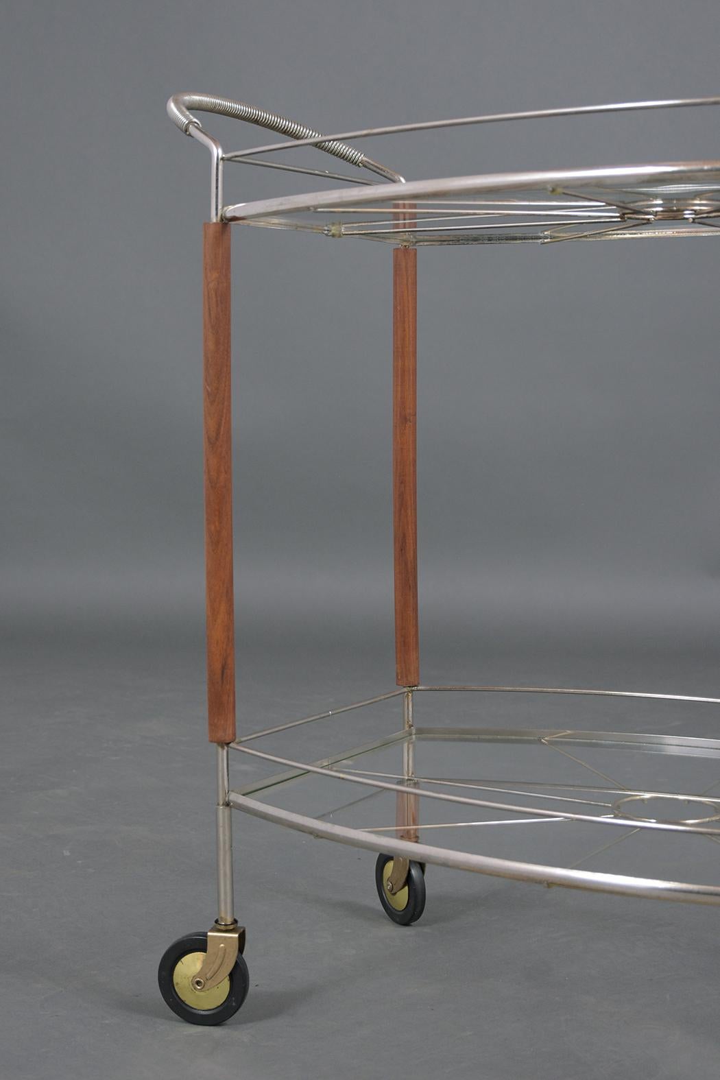 Carved Mid-Century Modern Glass Top Bar Cart