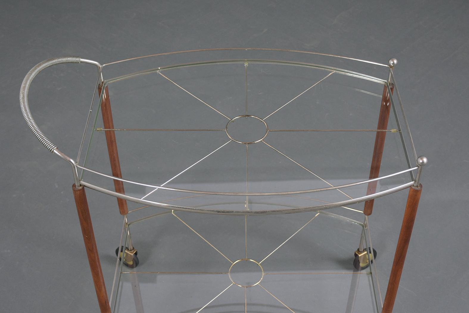 Teak Mid-Century Modern Glass Top Bar Cart