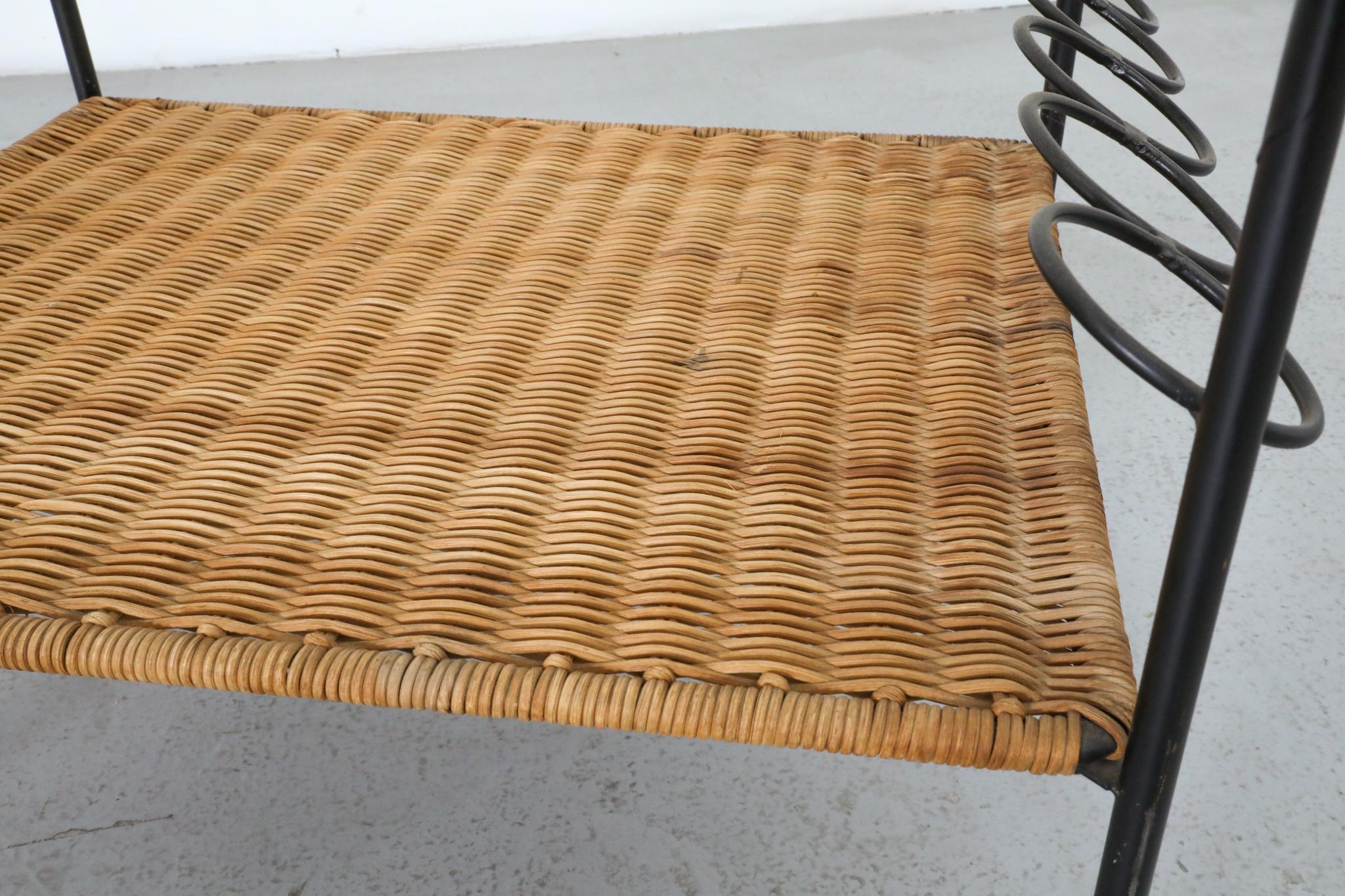Mid-Century Rolling Bar Cart with Clear Glass and Rattan Shelf For Sale 9