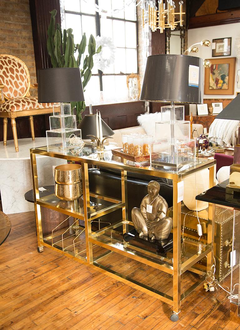 Midcentury Rolling Brass and Glass Bar Cart 8