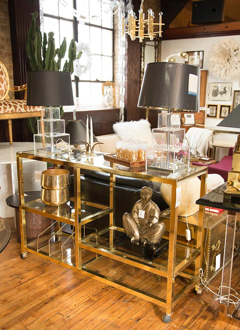 Midcentury Rolling Brass and Glass Bar Cart 9