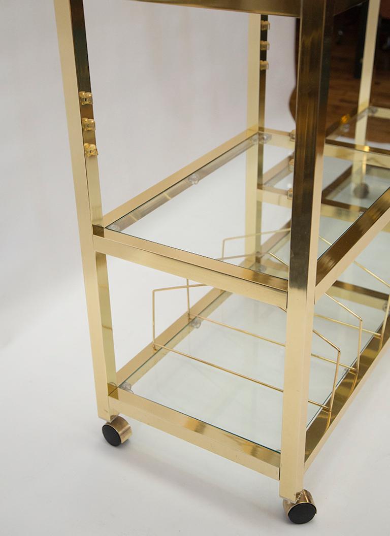 Midcentury Rolling Brass and Glass Bar Cart 3