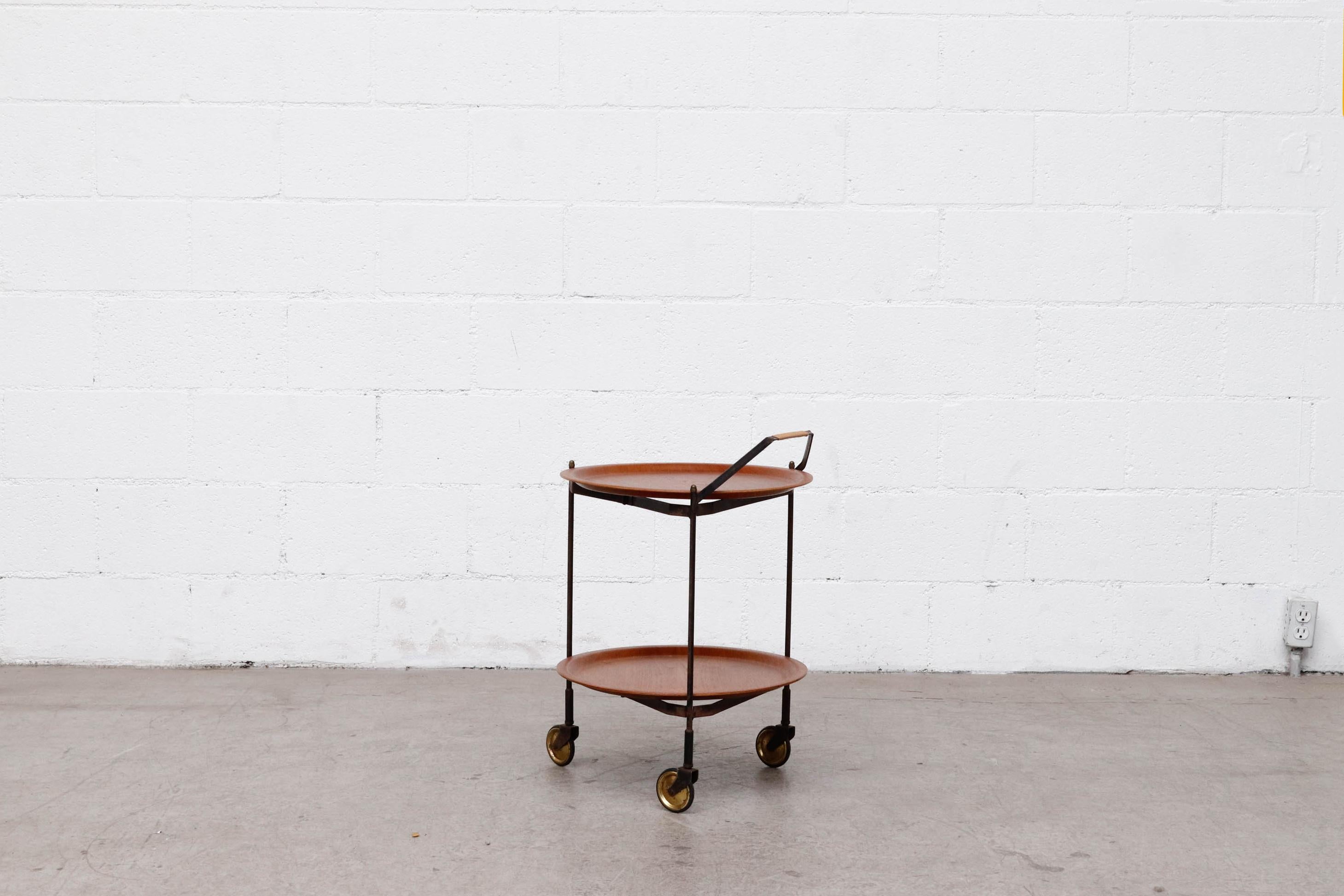 Mid-Century Modern Mid-Century Rolling Cart with Removable Teak Trays