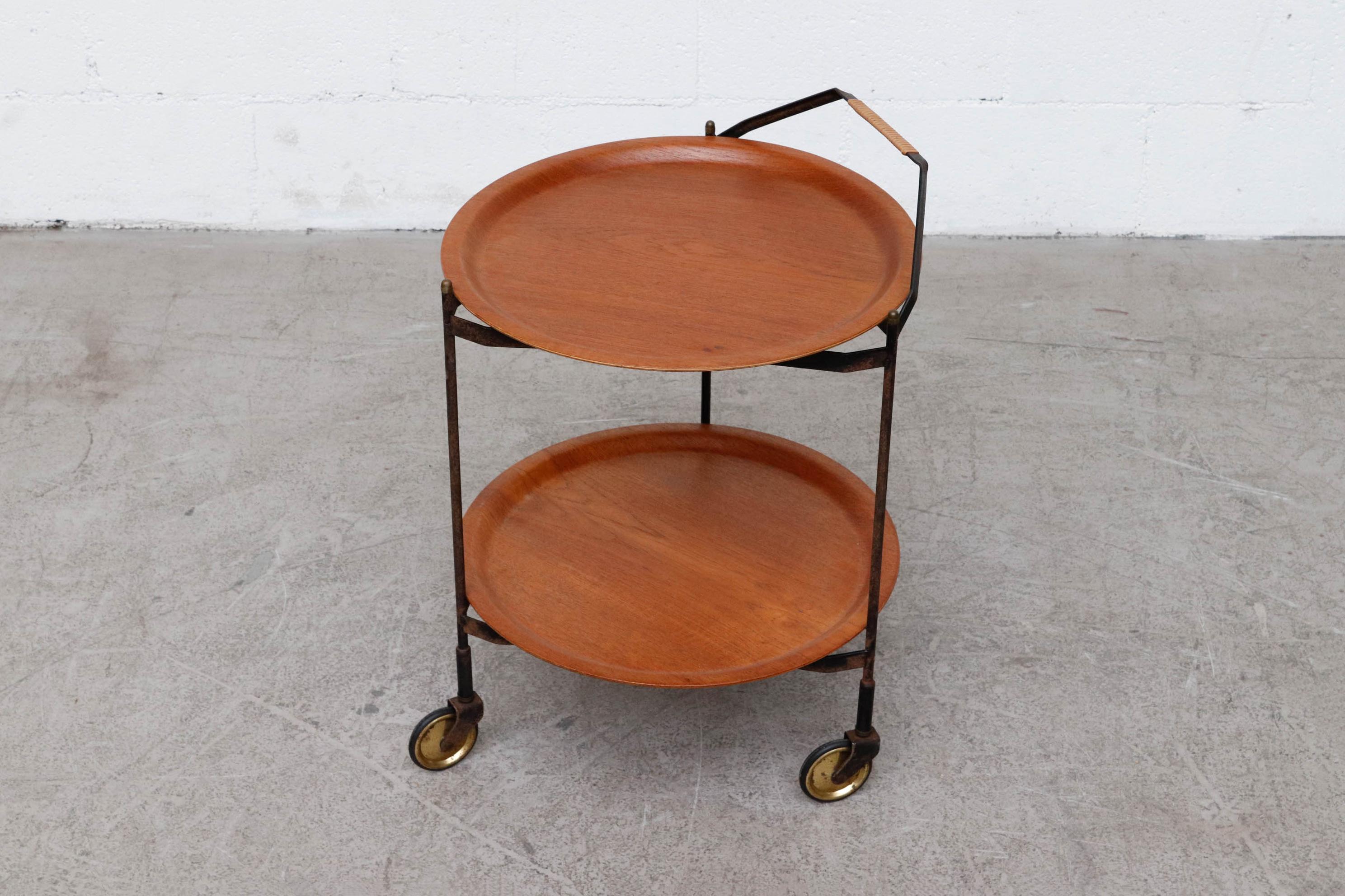 Mid-Century Rolling Cart with Removable Teak Trays 1