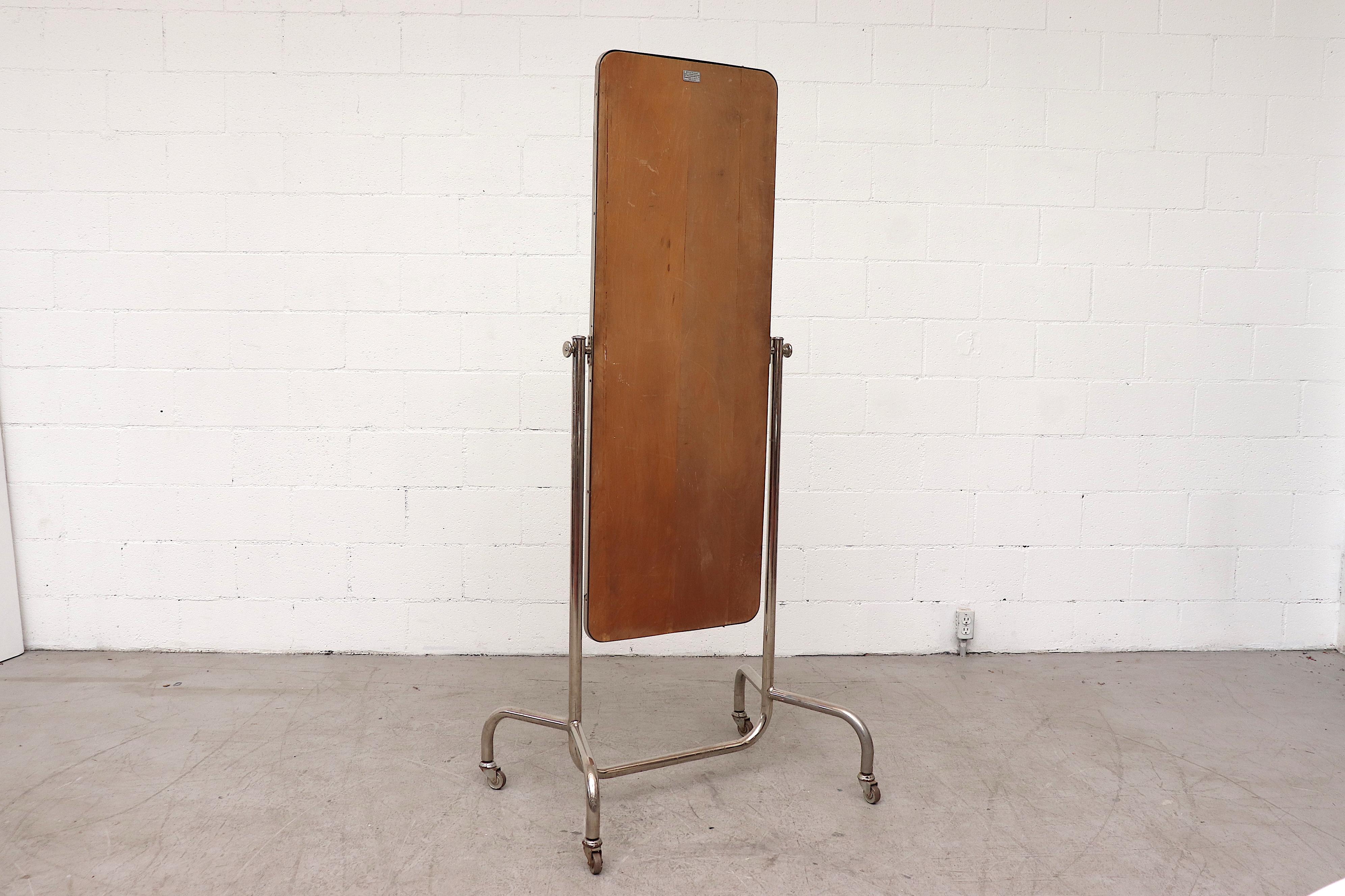 Mid-Century Modern Mid-century Rolling Mirror with Chrome Frame