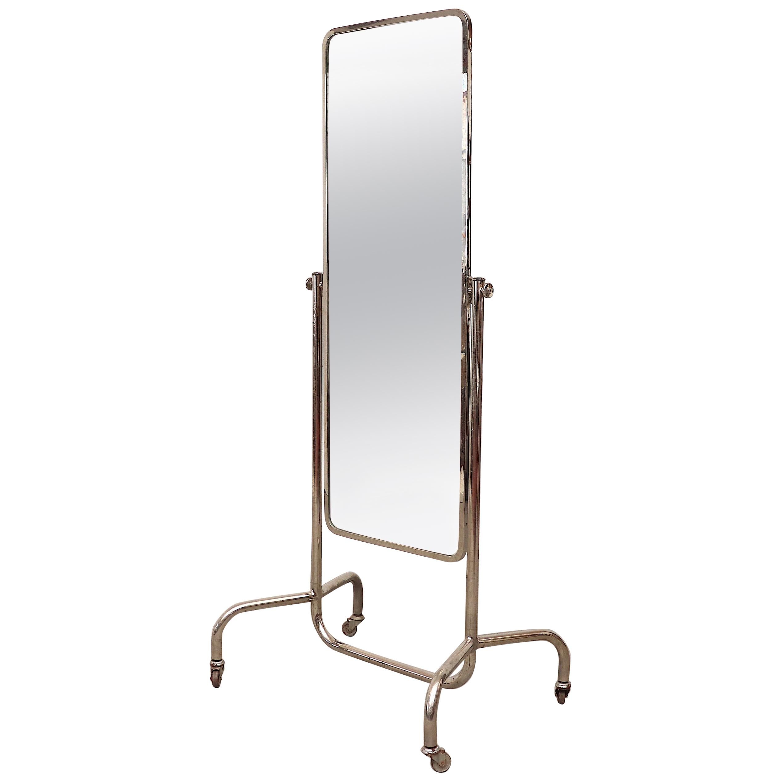 Mid-century Rolling Mirror with Chrome Frame