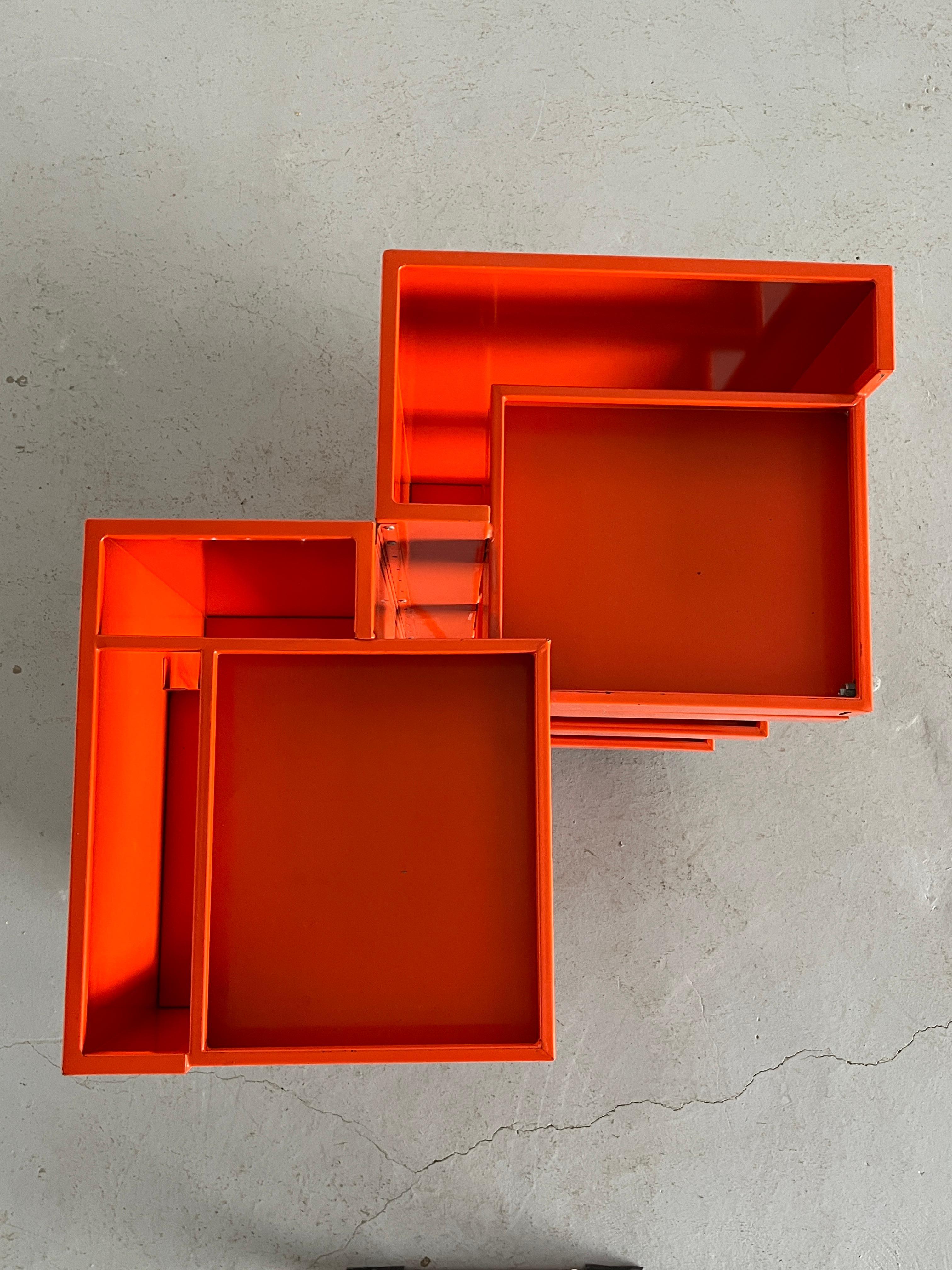 Rolling Office Trolley oder Vintage Toolbox aus orangefarbenem Blech aus der Mitte des Jahrhunderts, 70er Jahre im Angebot 4