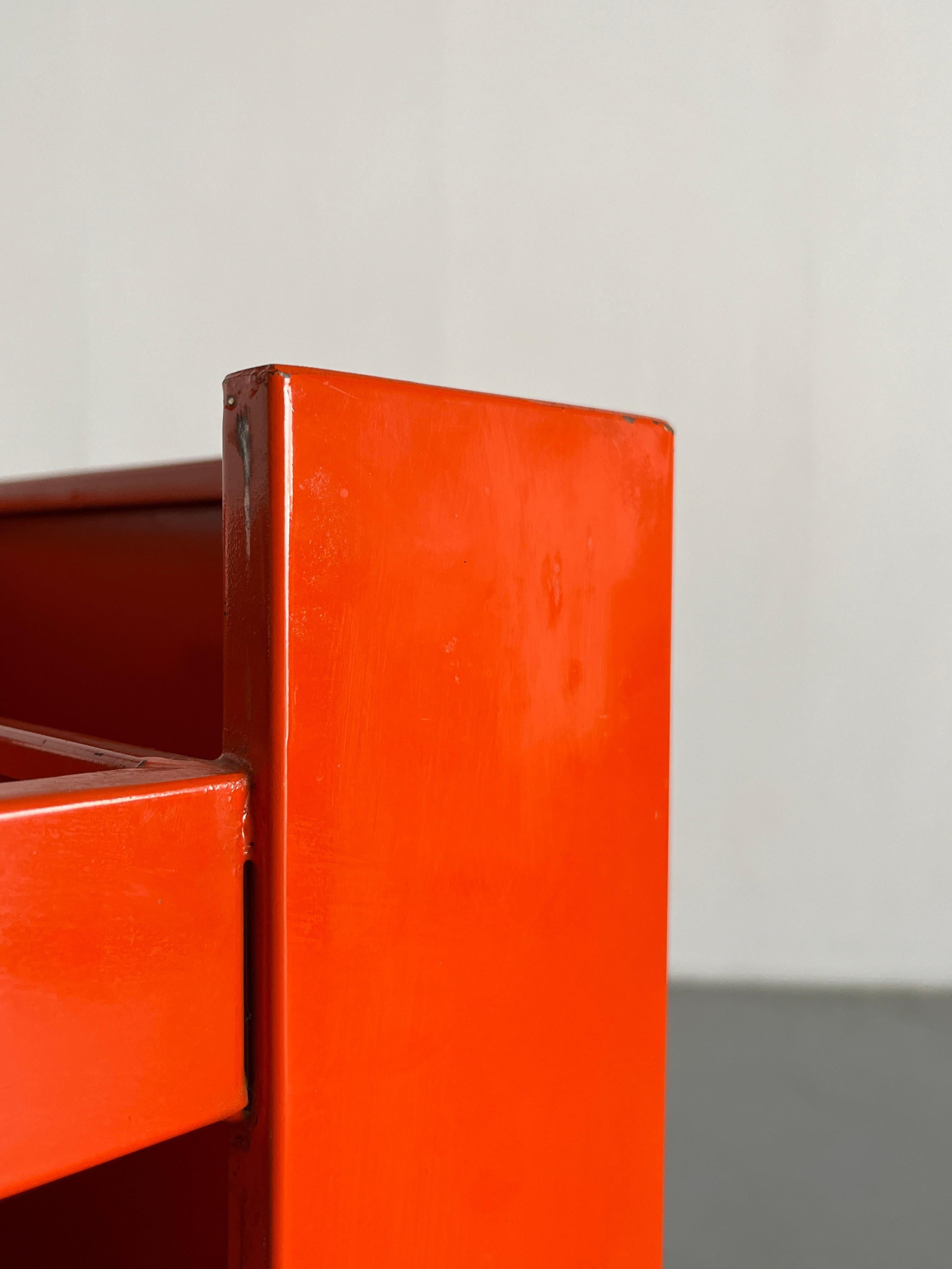 Rolling Office Trolley oder Vintage Toolbox aus orangefarbenem Blech aus der Mitte des Jahrhunderts, 70er Jahre im Angebot 7