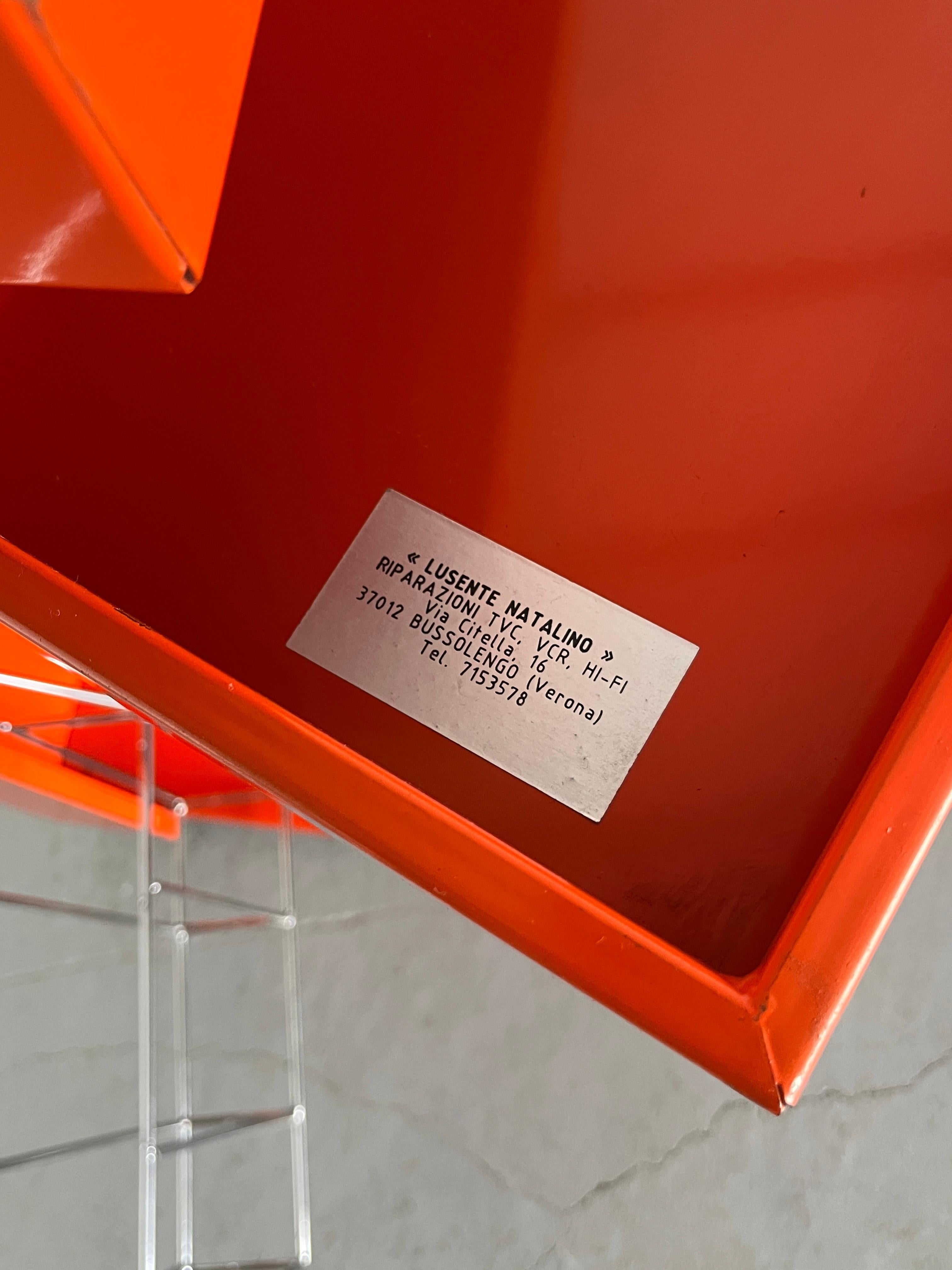 Mid-Century Rolling Office Trolley or Vintage Toolbox in Orange Sheet Metal, 70s For Sale 3