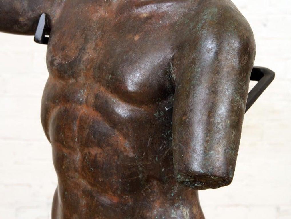Patinated Midcentury Roman Bronze Sculpture of a Classical Nude Male