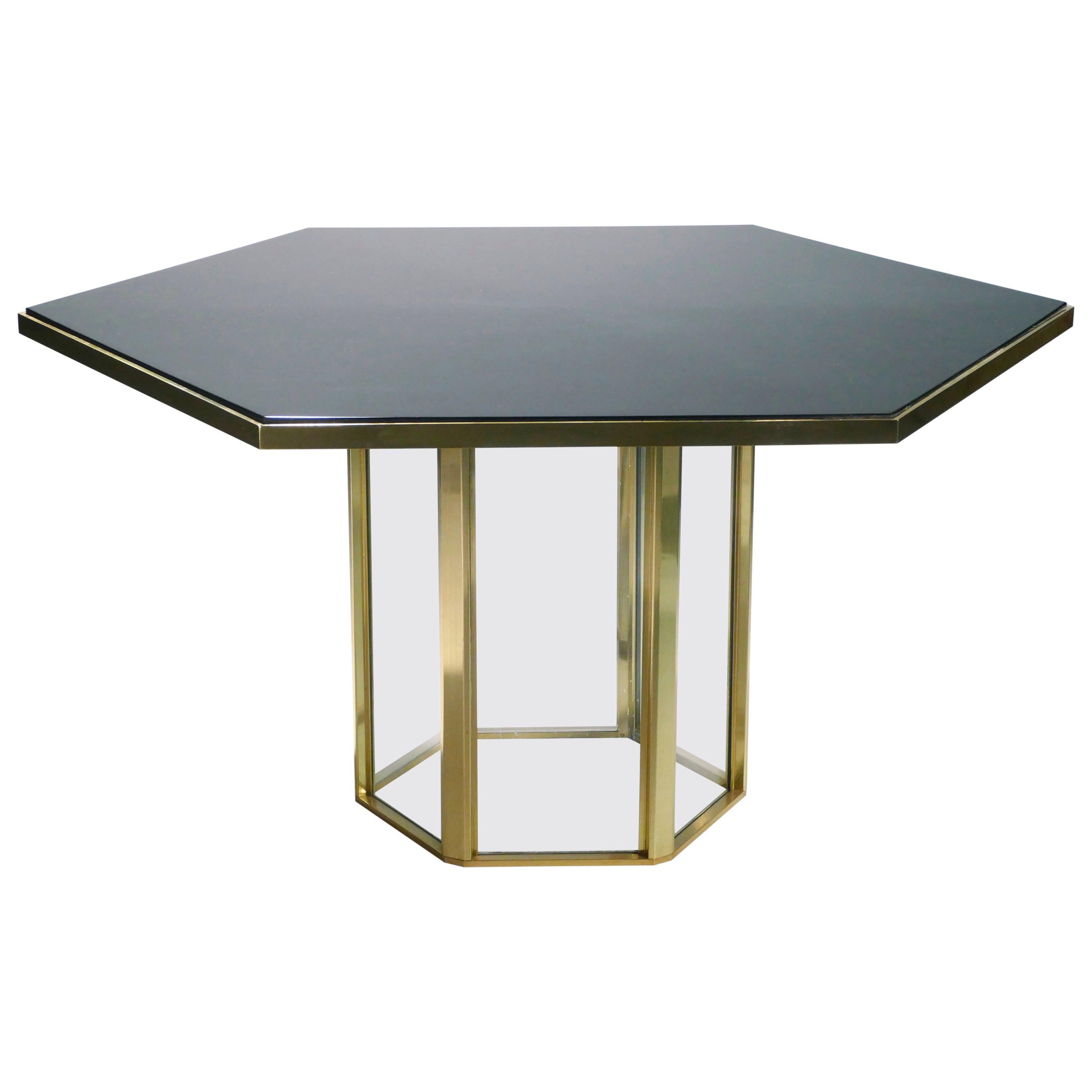 Midcentury Romeo Rega Black Lacquer Brass and Glass Dining Table, 1970s