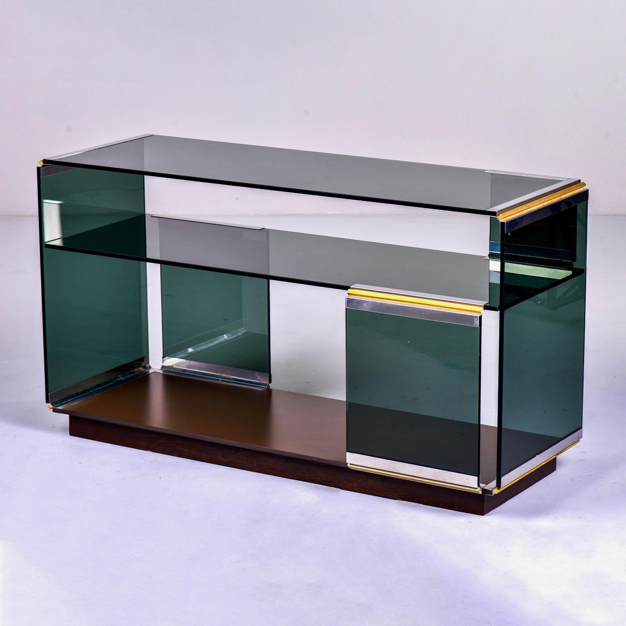 Midcentury Romeo Rega Glass Polished Nickel and Brass Console In Good Condition In Troy, MI