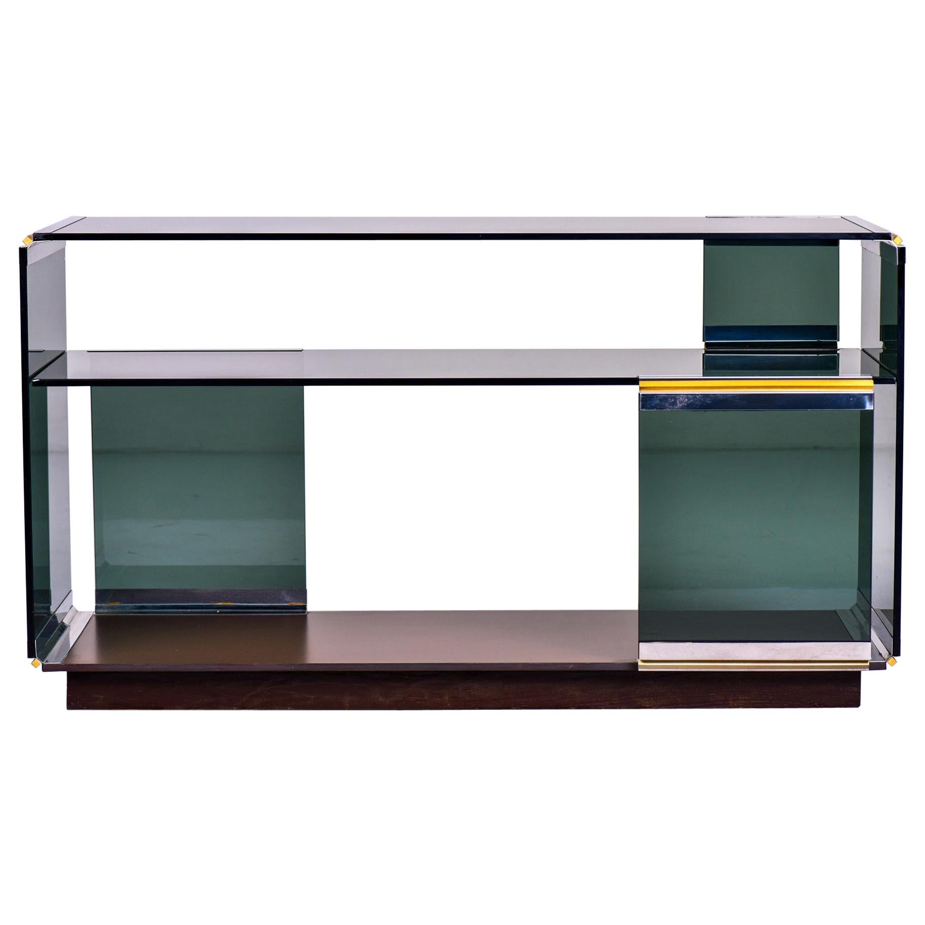 Midcentury Romeo Rega Glass Polished Nickel and Brass Console