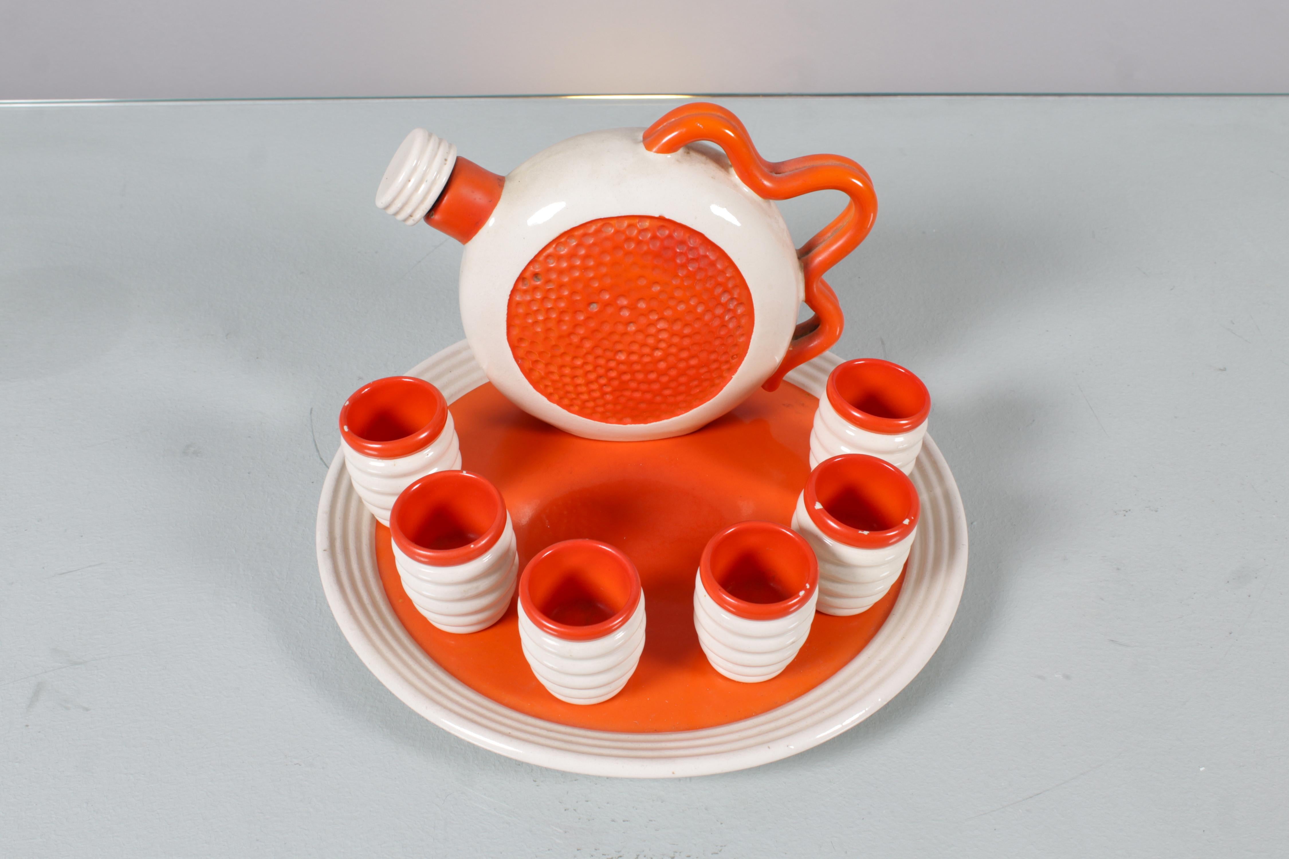 Mediados de siglo Rometti Ceramics Umbertide Juego de licor Años 30 Italia Moderno de mediados de siglo en venta