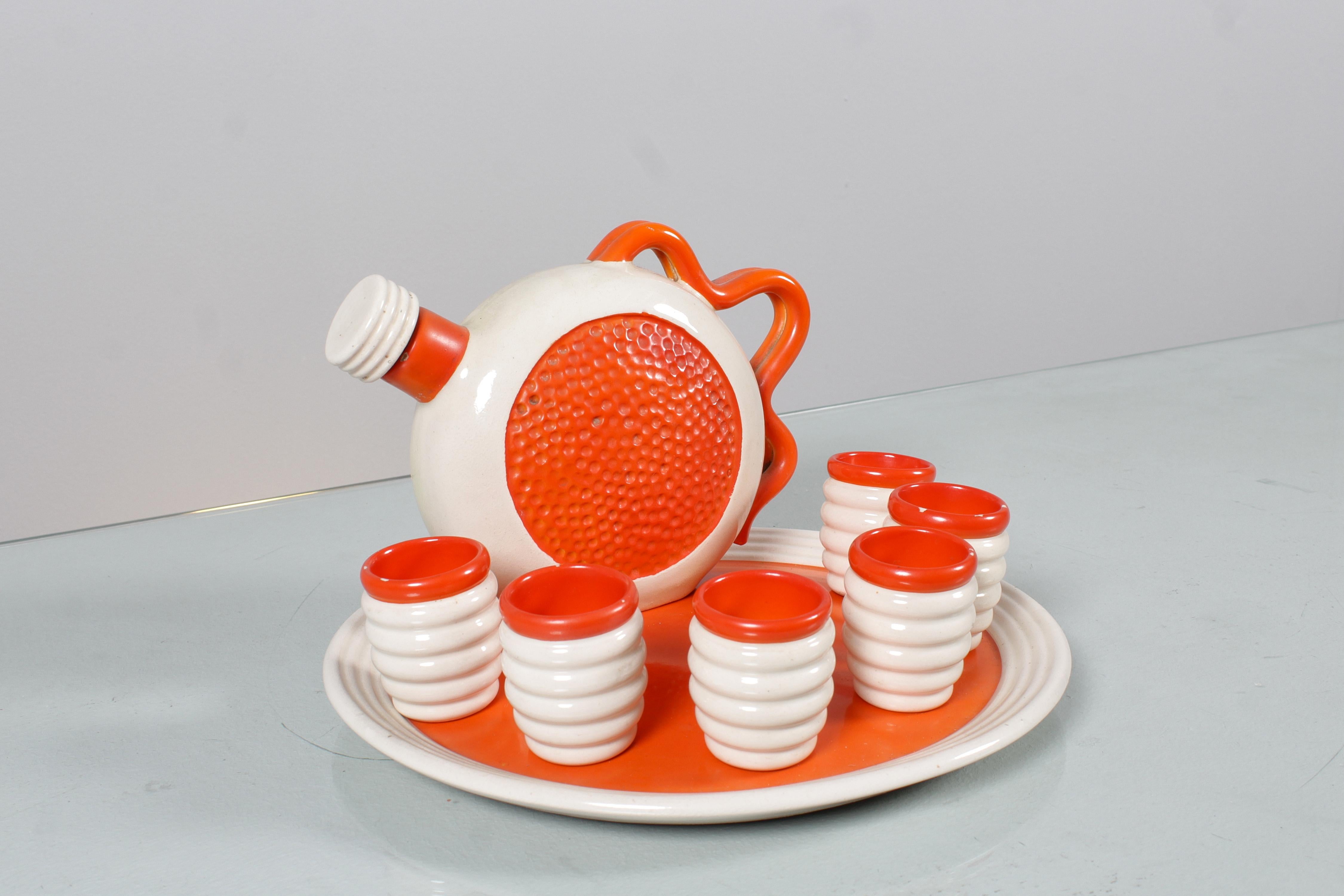 Italian Mid-Century Rometti Umbertide Ceramics Liqueur set 1930s Italy For Sale