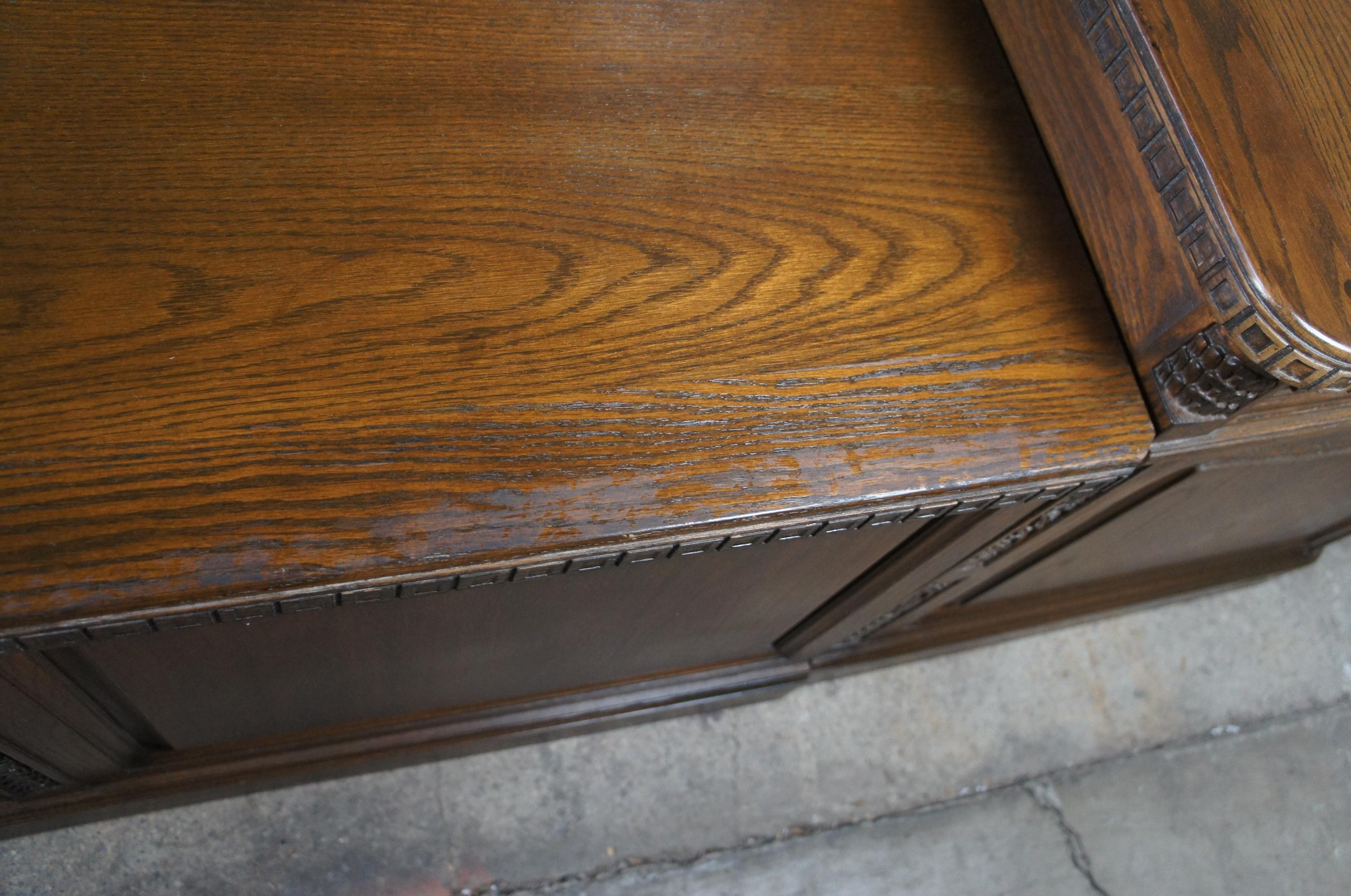 Late 20th Century Mid Century Romweber Viking Oak Carved Executive L Shaped Office Secretarys Desk
