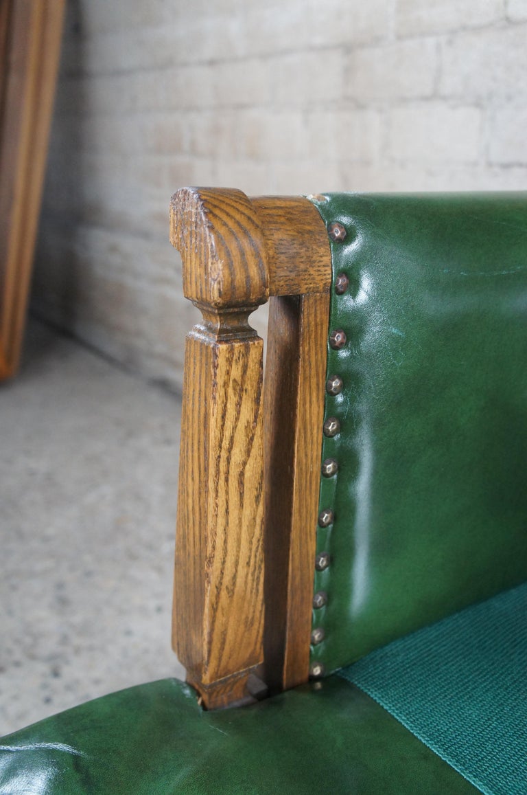 Midcentury Romweber Viking Oak Carved Green Leather Executive Office