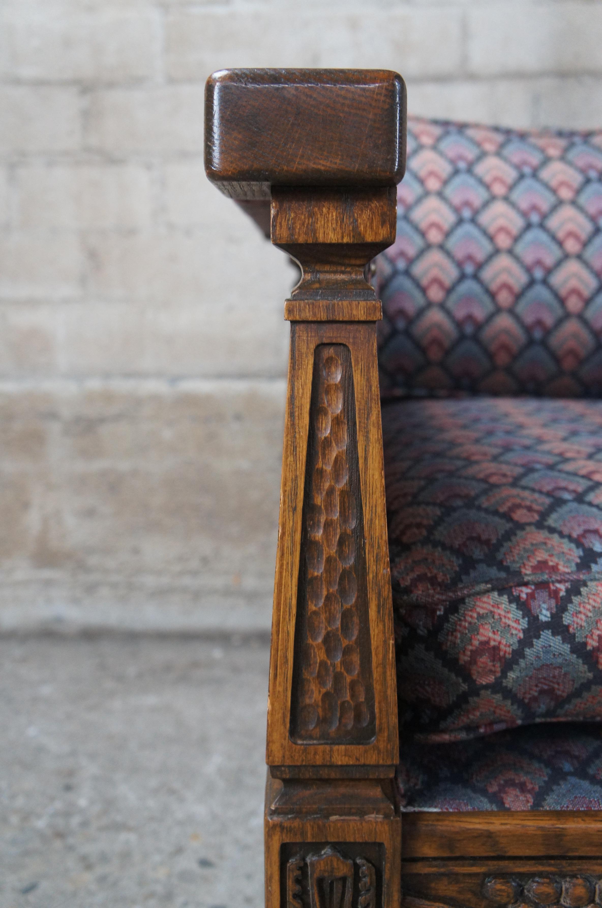 Late 20th Century Mid-Century Romweber Viking Oak Grapevine Carved Love Seat Library Sofa