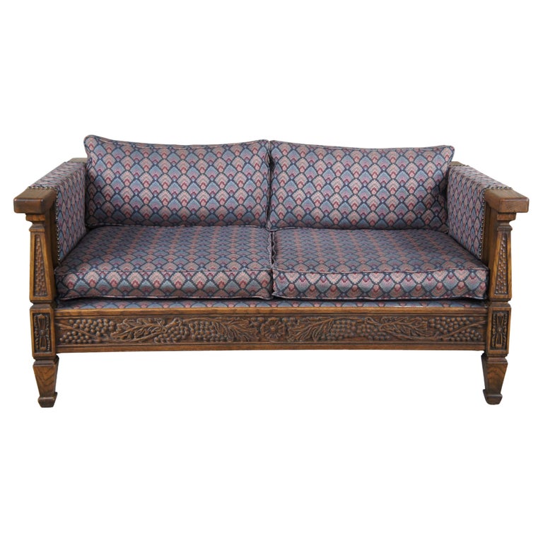 MidCentury Romweber Viking Oak Grapevine Carved Love Seat Library Sofa