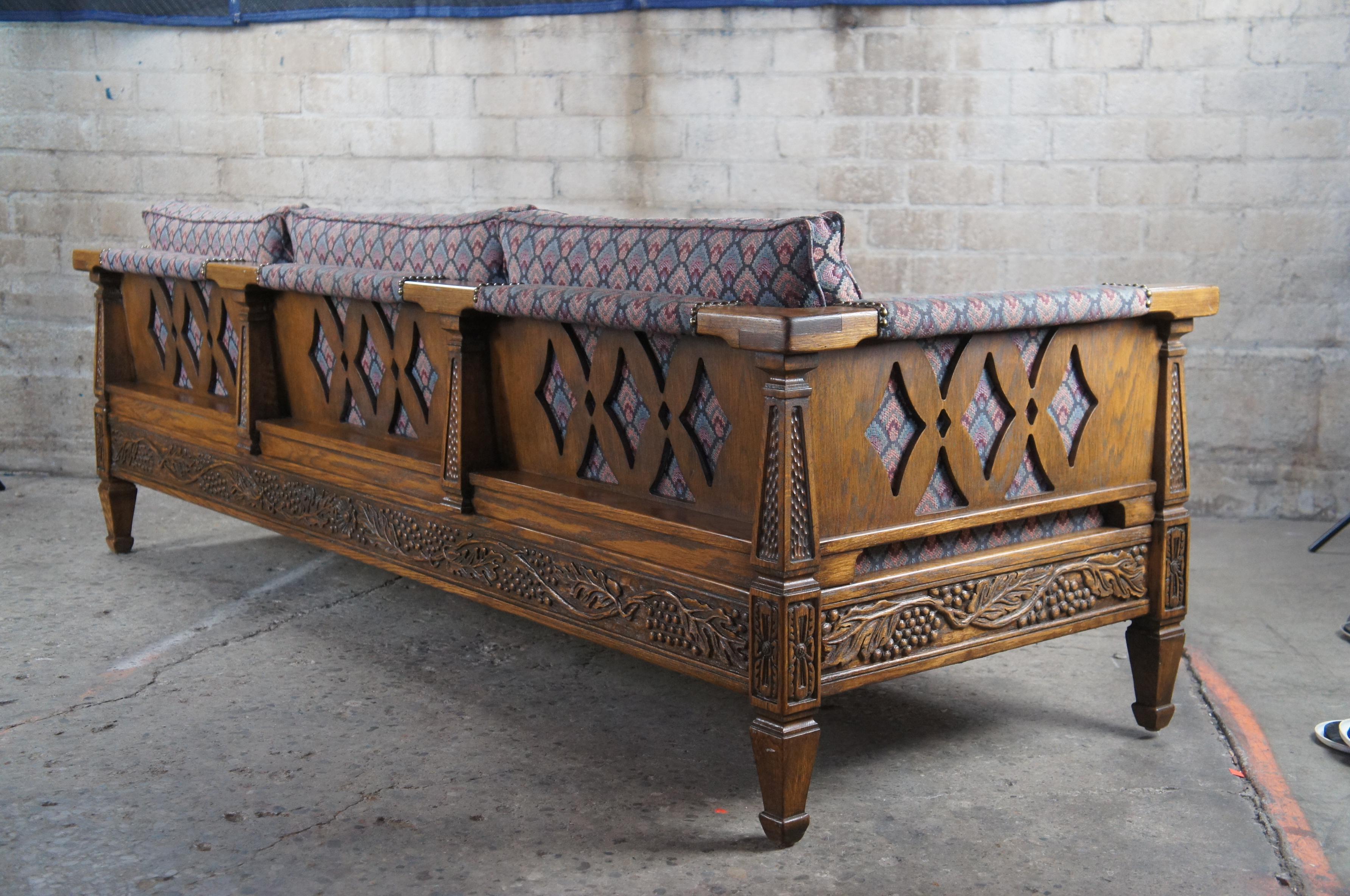 Midcentury Romweber Viking Oak Grapevine Carved Love Seat Library Sofa 3