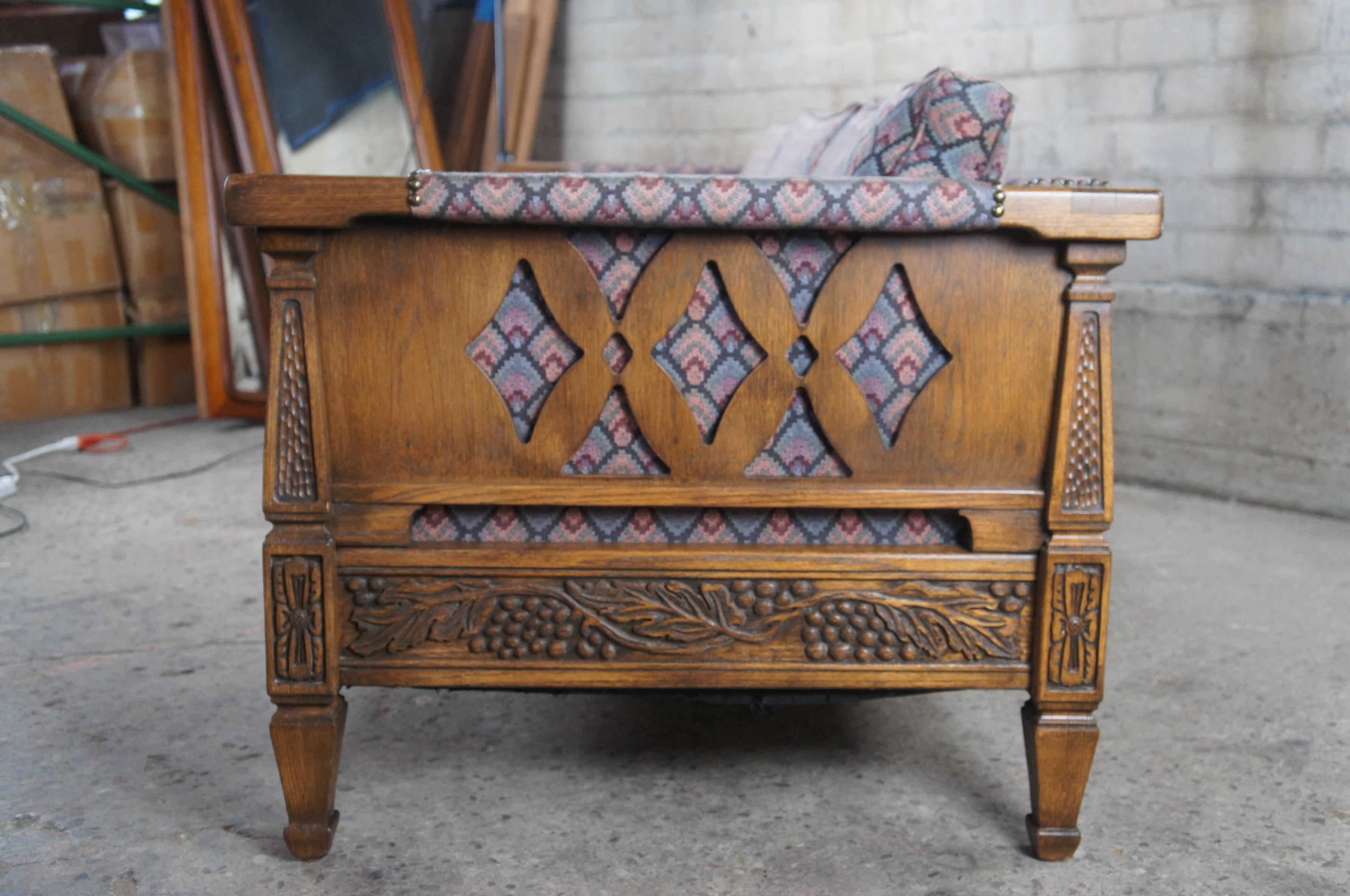 Upholstery Midcentury Romweber Viking Oak Grapevine Carved Love Seat Library Sofa
