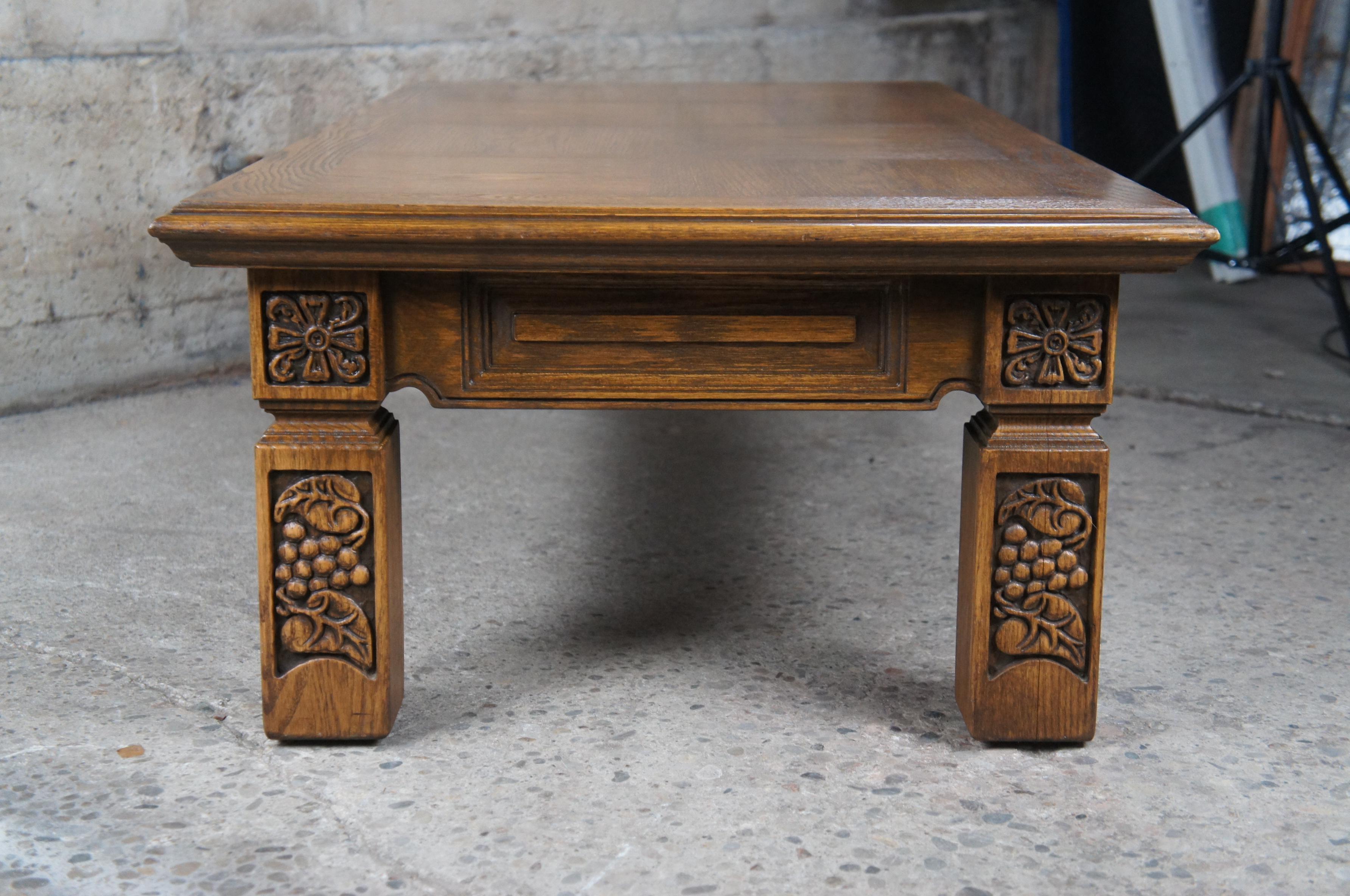 Midcentury Romweber Viking Oak Grapevine Carved Rectangular Coffee Table 1
