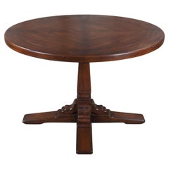 Vintage Midcentury Romweber Viking Oak Round Pedestal Dining Breakfast Game Card Table