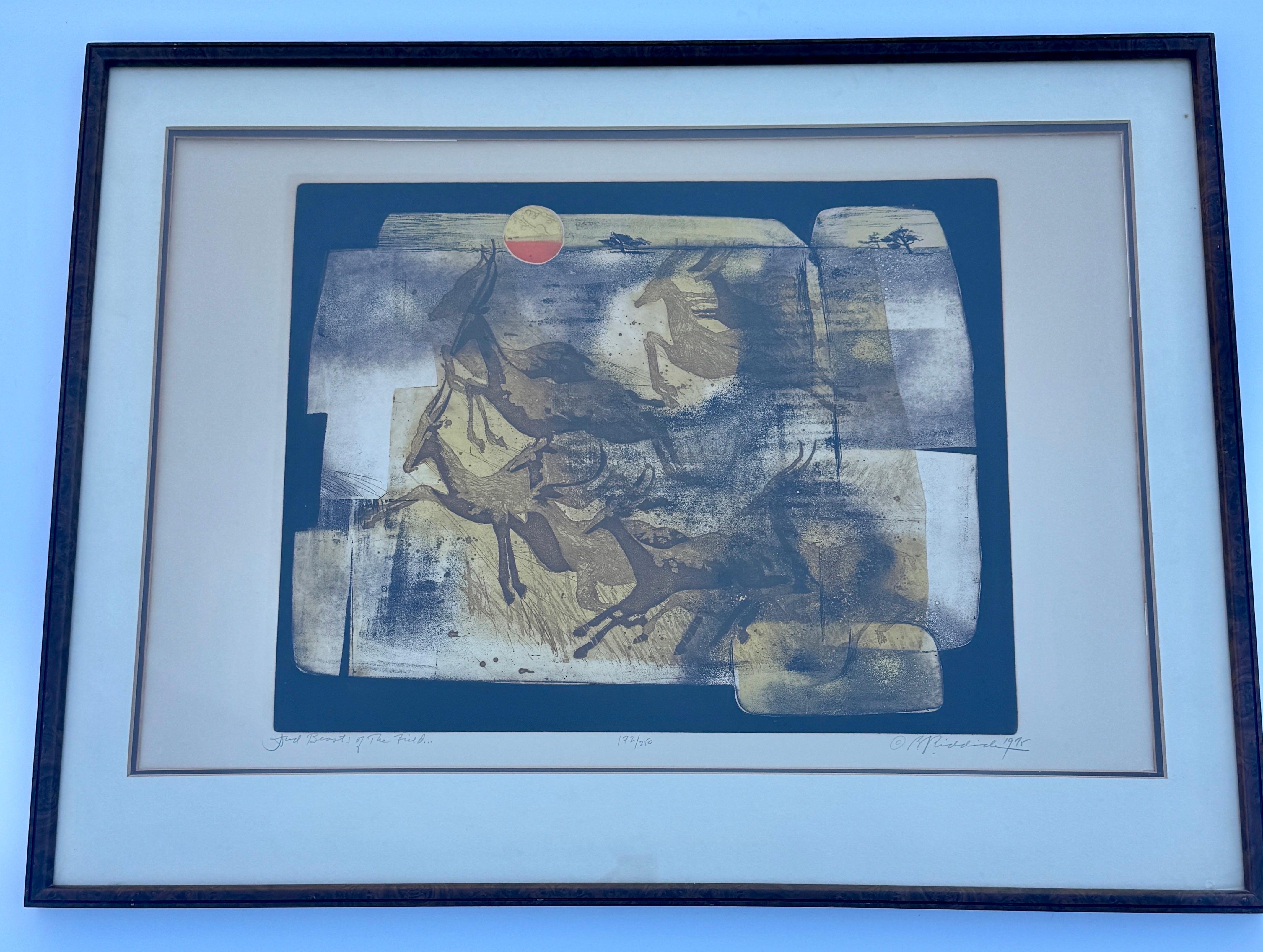  Mitte des Jahrhunderts Ronald Riddick Lithographie des Hirsches Kunstwerk  (20. Jahrhundert) im Angebot