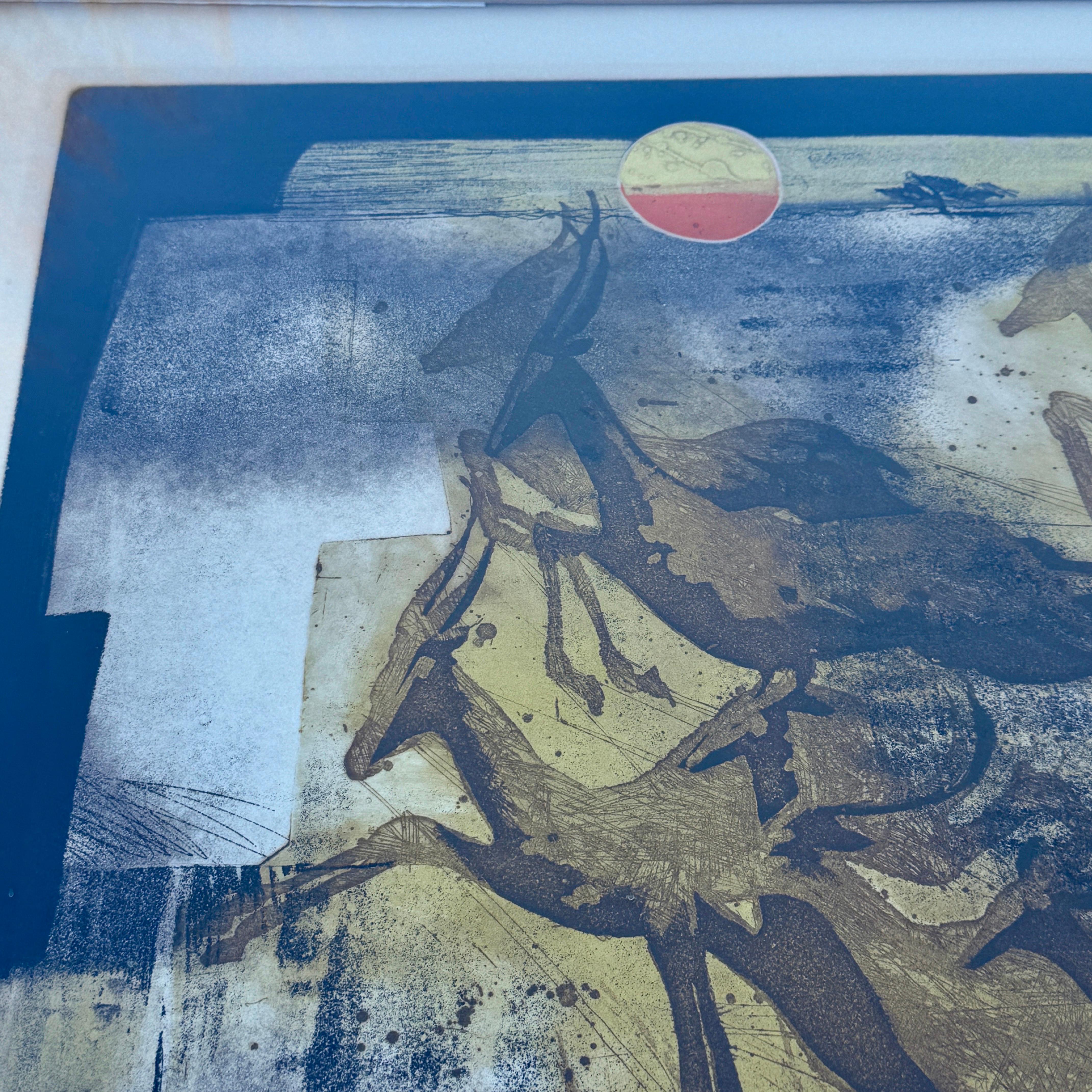  Mitte des Jahrhunderts Ronald Riddick Lithographie des Hirsches Kunstwerk  im Angebot 1