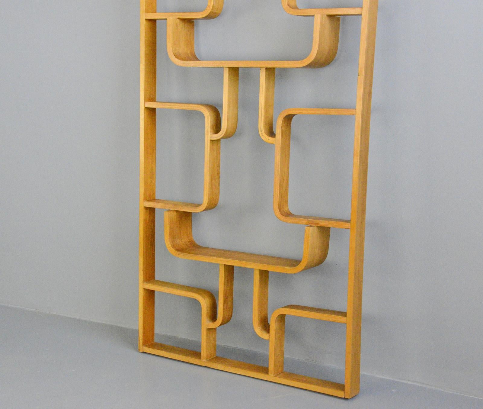 Midcentury room divider by Ludvik Volak, circa 1960s

- Made from curved beech
- Designed by Ludvik Volak
- Produced by Drevopodnik Holesov
- Czech, 1960s
- Measures: 225cm tall x 91cm wide x 16cm deep

Condition report:

Some age marks