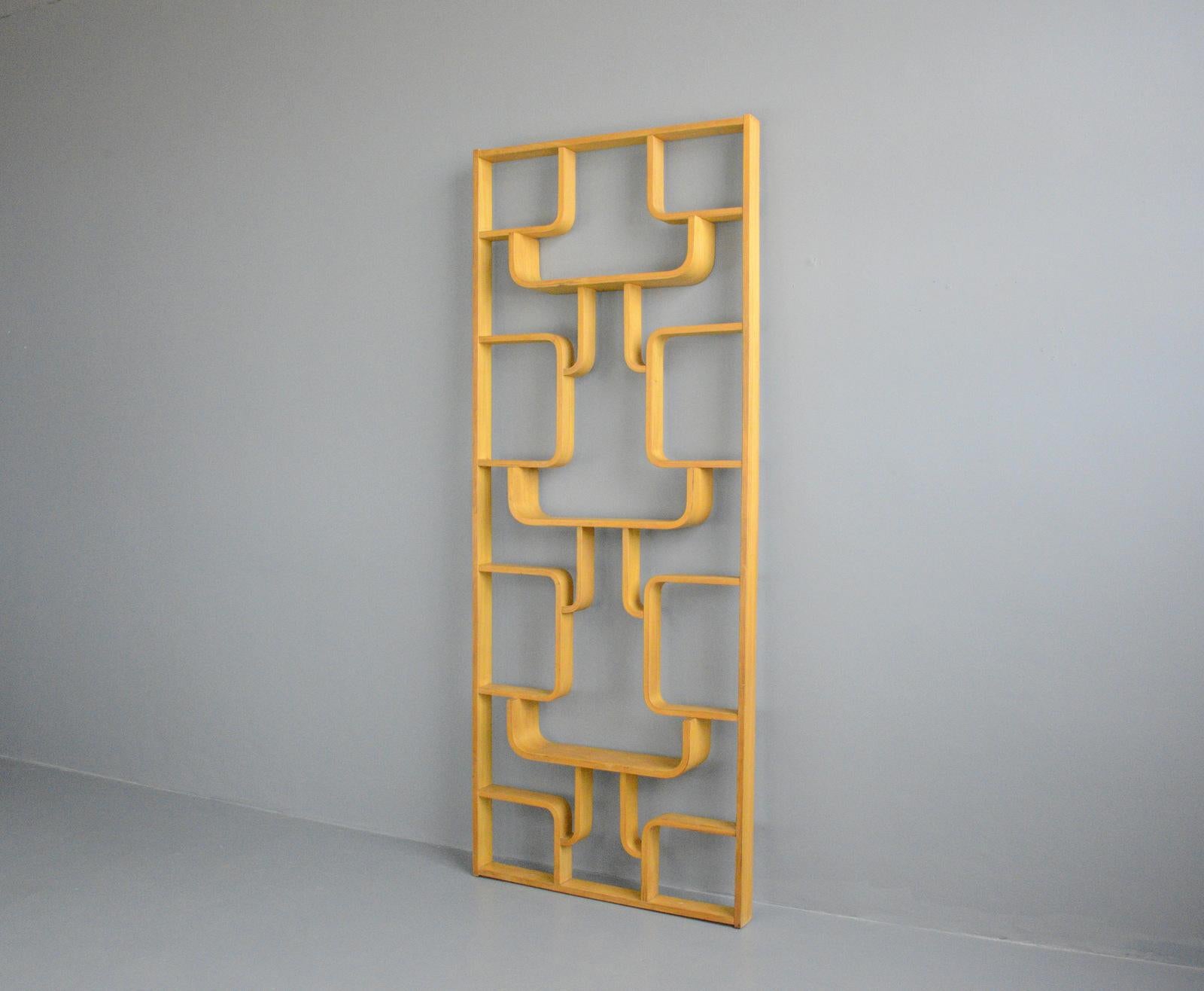 Midcentury room divider by Ludvik Volak, circa 1960s

- Made from curved beech
- Designed by Ludvik Volak
- Produced by Drevopodnik Holesov
- Czech, 1960s
- Measures: 225cm tall x 91cm wide x 16cm deep

Condition report

Some age marks and