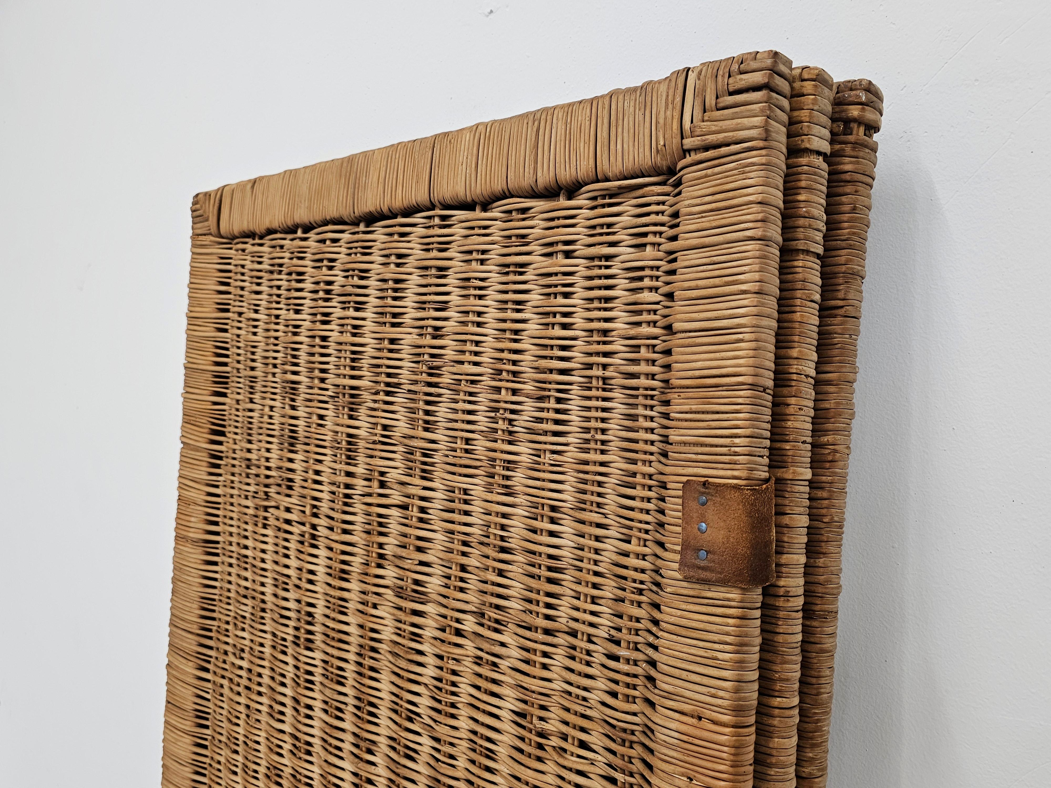 Rattan Mid Century Room Divider done in rattan with leather connectors, Italy 1960s