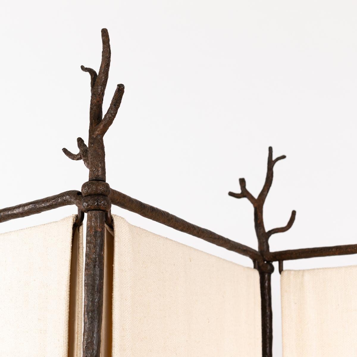 Mid-Century Modern Mid-Century Room Divider - Screen in Iron with Linen by St. Herzog Munich 1990s For Sale