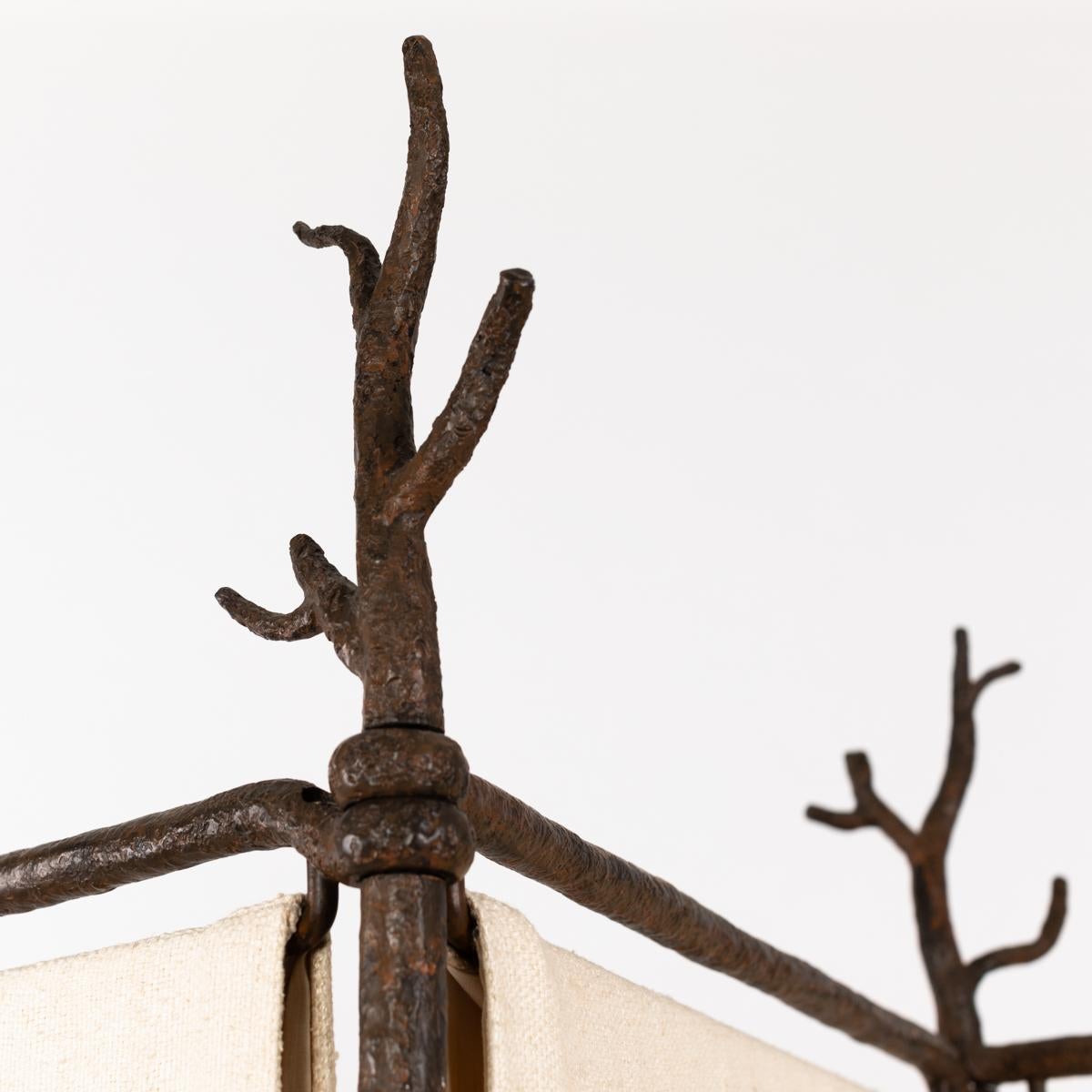 German Mid-Century Room Divider - Screen in Iron with Linen by St. Herzog Munich 1990s