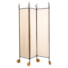 Mid-Century Room Divider - Screen in Iron with Linen by St. Herzog Munich 1990s