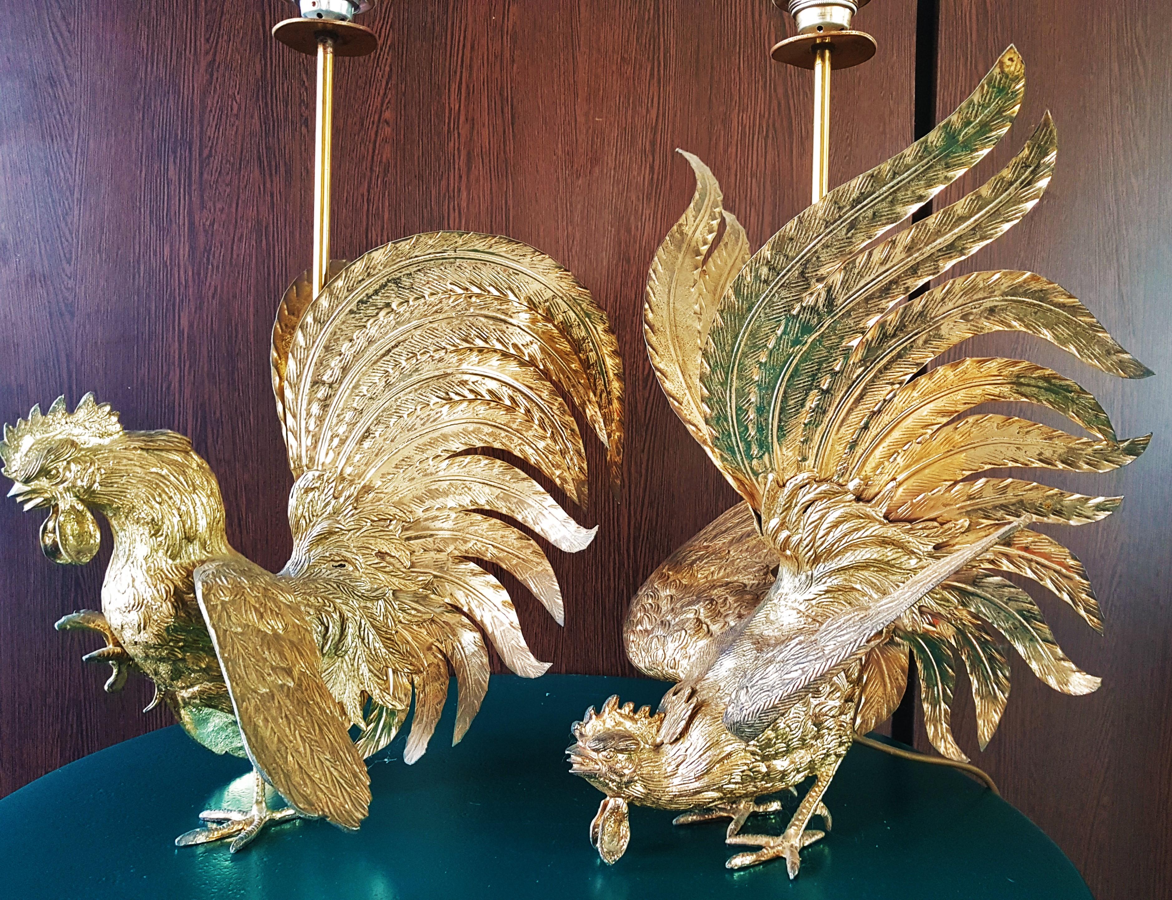 Midcentury Rooster Sculpture Brass Lamps, Italy, 1960s For Sale 5