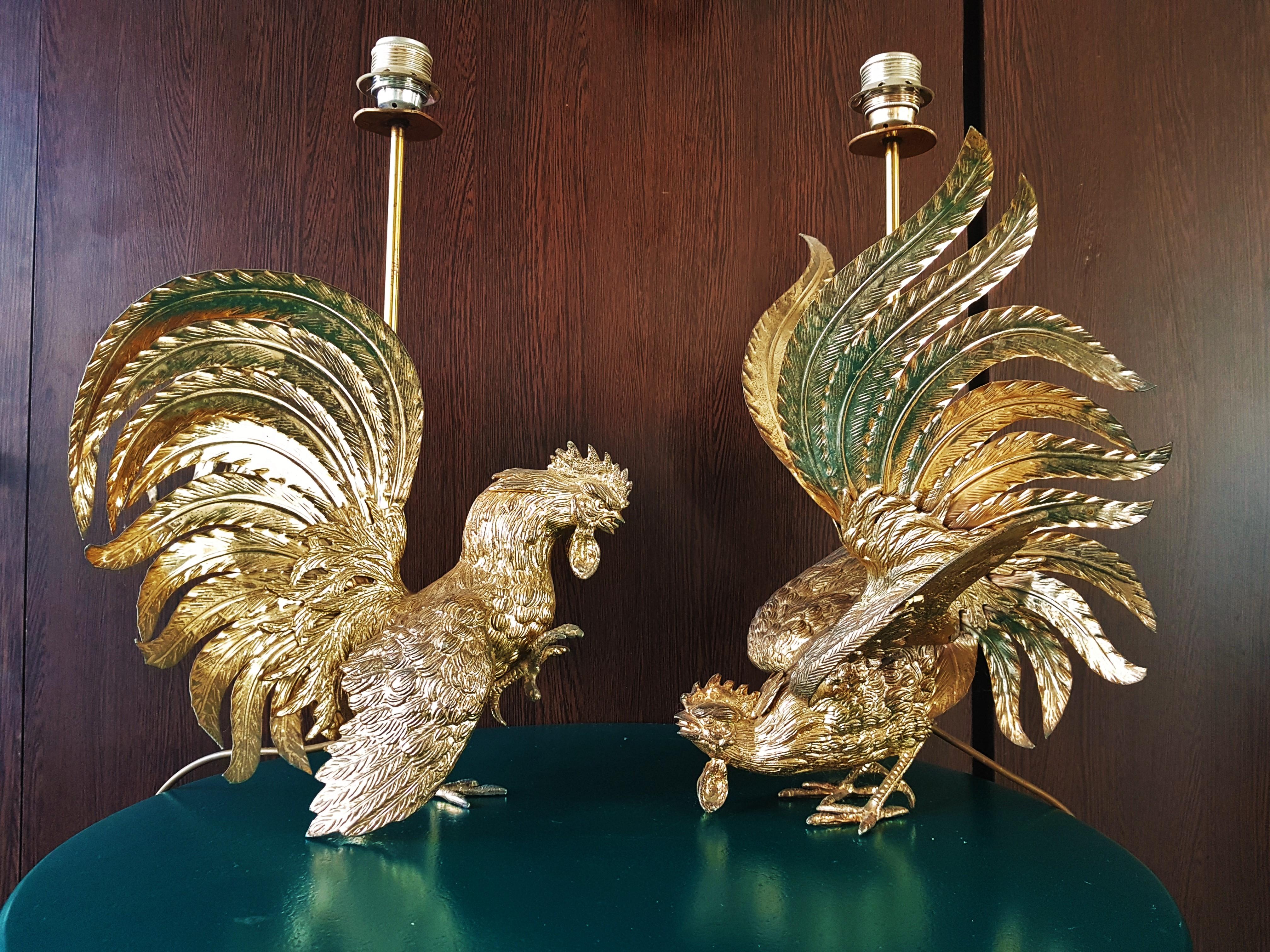 Lampes en sculpture de coq du milieu du siècle dernier en laiton, Italie, années 1960 en vente 12