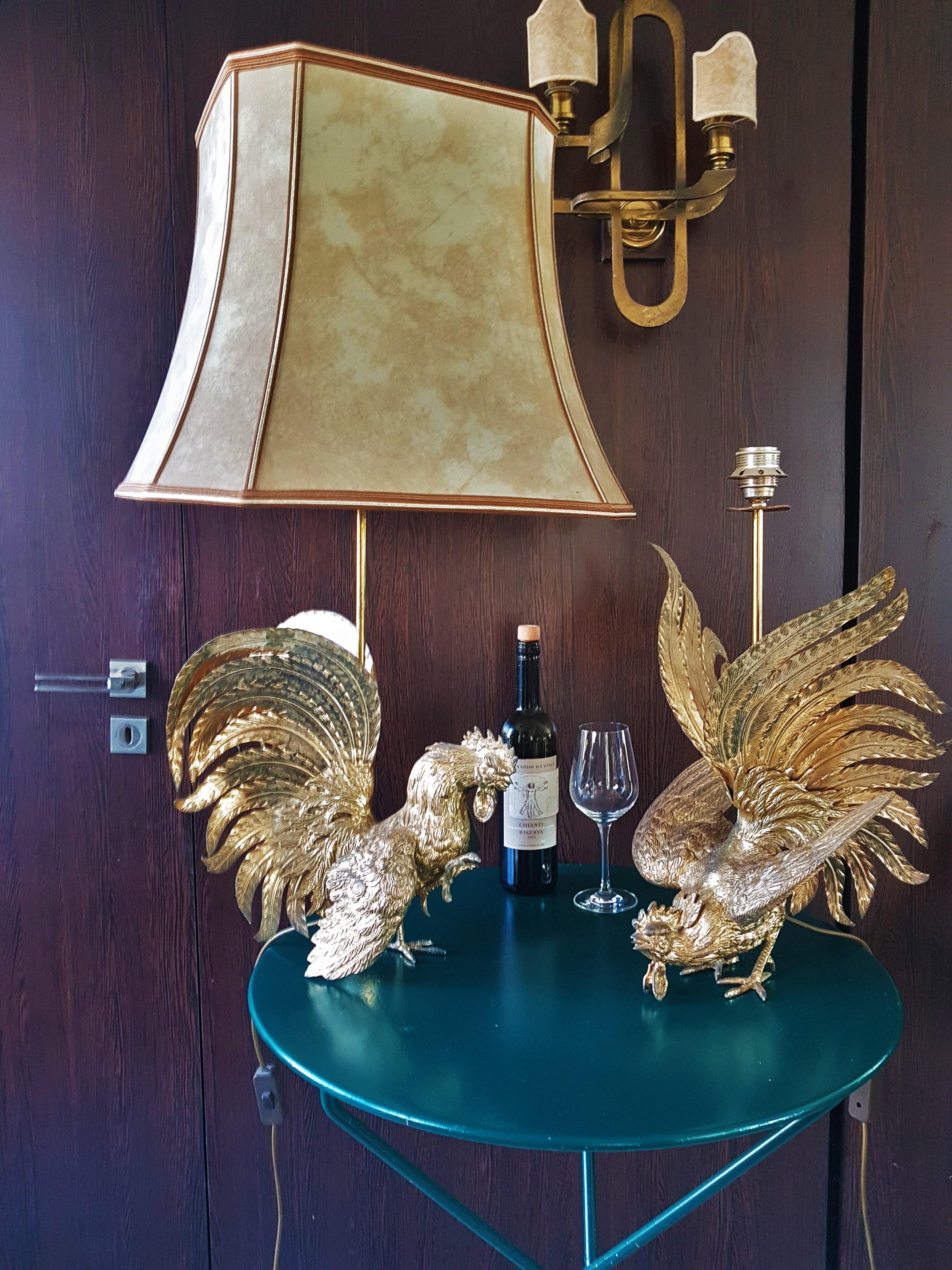 Italian Midcentury Rooster Sculpture Brass Lamps, Italy, 1960s For Sale