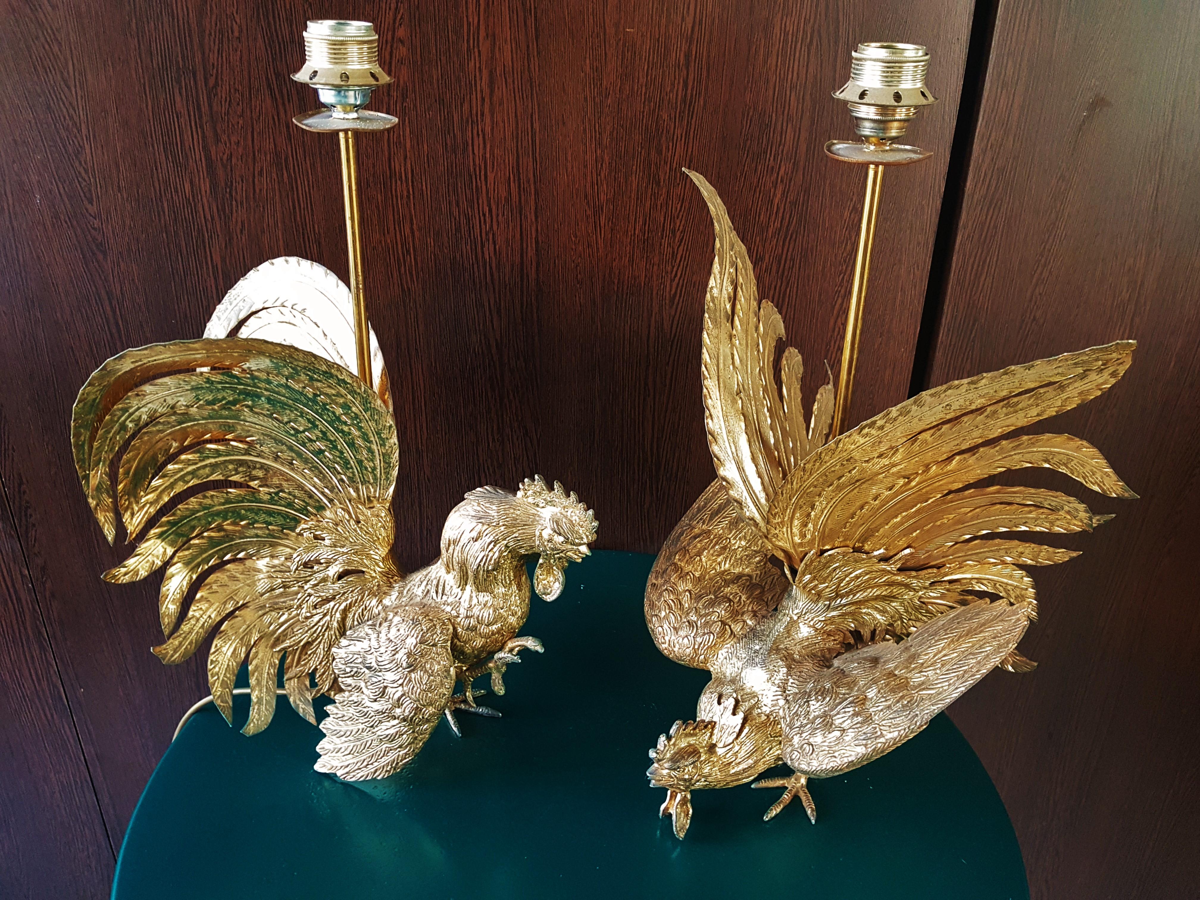 Midcentury Rooster Sculpture Brass Lamps, Italy, 1960s In Good Condition For Sale In Saarbruecken, DE