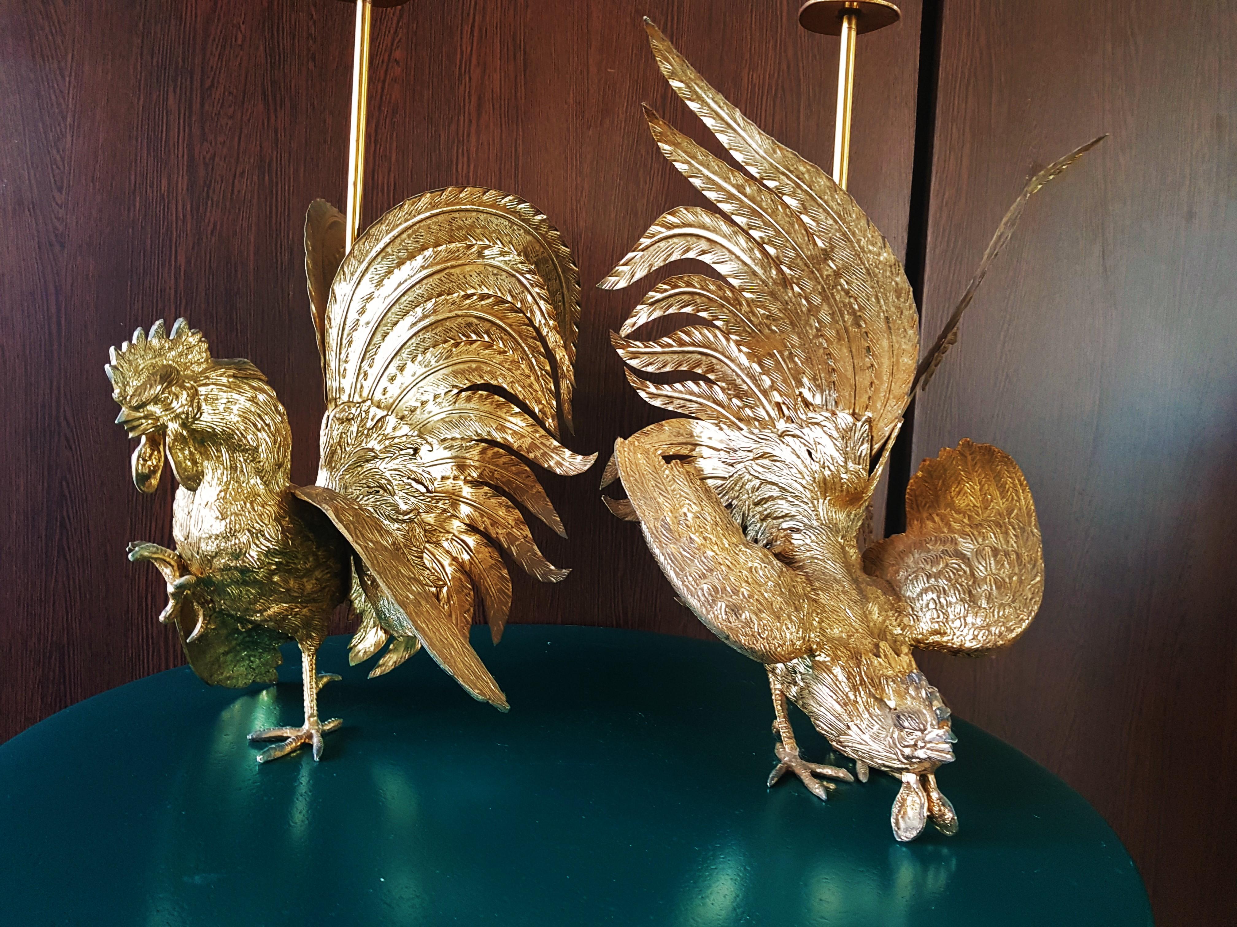 Mid-20th Century Midcentury Rooster Sculpture Brass Lamps, Italy, 1960s For Sale