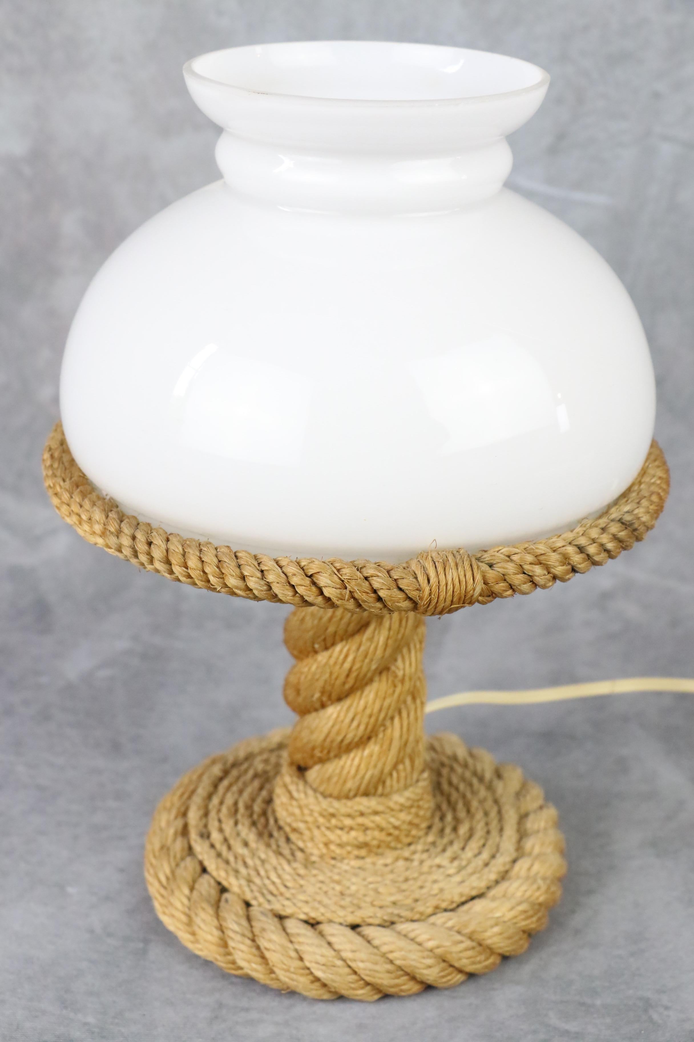 Midcentury Rope and Opaline Lamp by Adrien Audoux and Frida Minet, circa 1960 In Good Condition In Camblanes et Meynac, FR