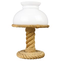 Midcentury Rope and Opaline Lamp by Adrien Audoux and Frida Minet, circa 1960