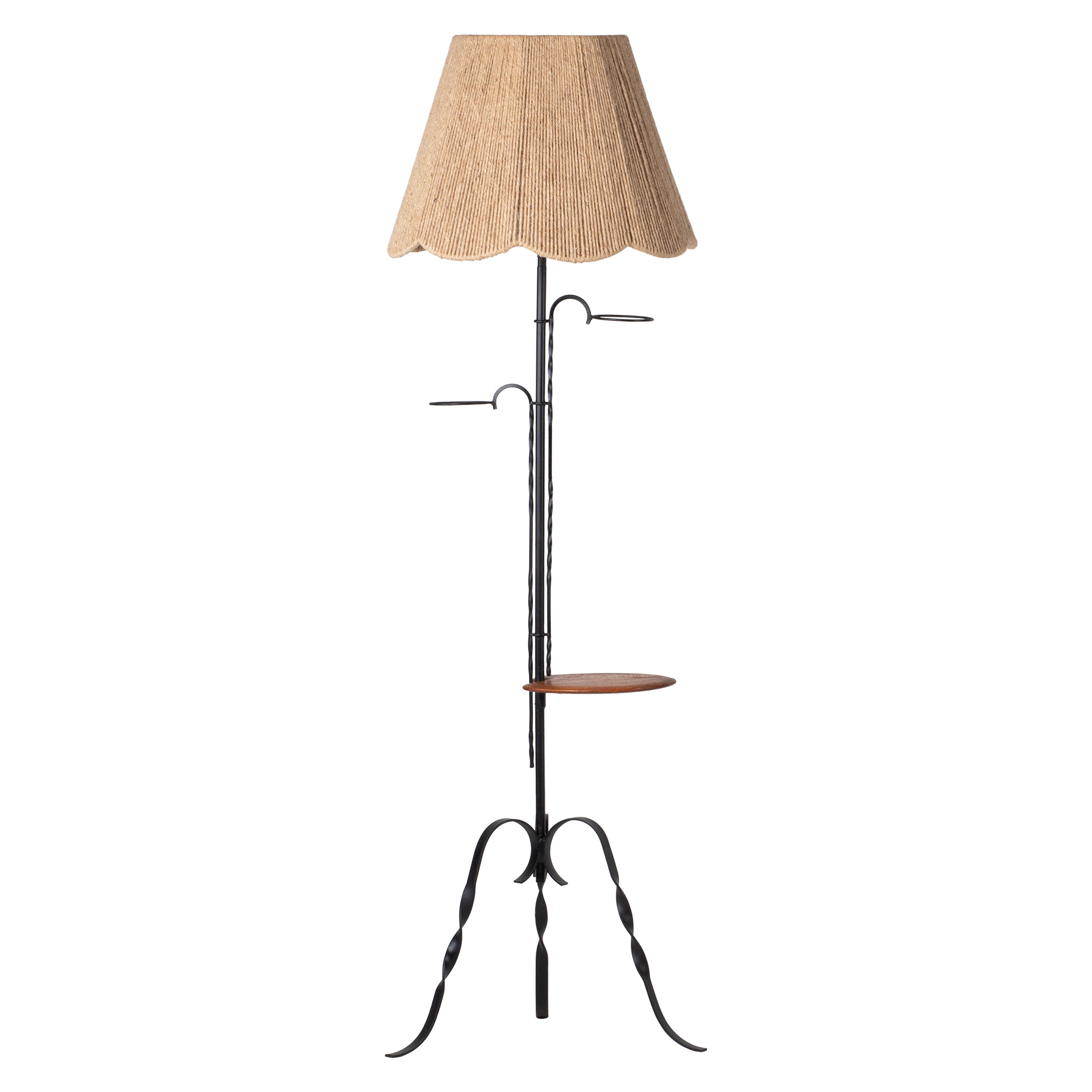 Lampadaire en corde et fer forgé du milieu du siècle, France, 1950 en vente